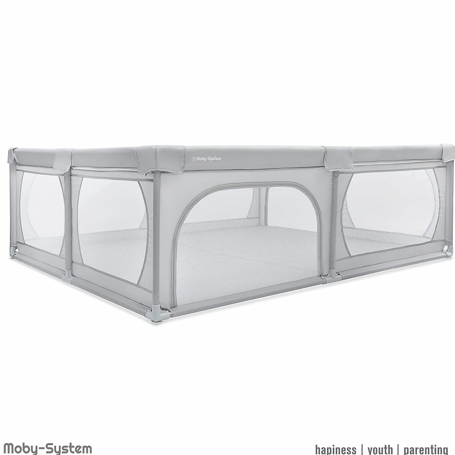 Moby-System Kojec dla Niemowląt, Centrum Aktywności dla Dzieci, z Antypoślizgową Podstawą, Stabilny, Ochrona, Wodoszczelny, Torba Transportowa, 200 x 140 cm, Szary