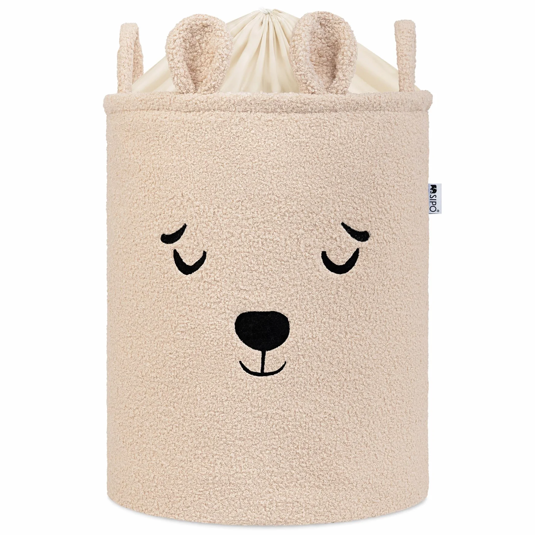 SIPO Organizer Do Przechowywania Zabawek XL Pojemny Kosz na Zabawki Motyw Zwierzęcy Beżowy Miś Dla Dzieci Do Pokoju Dziecięcego Premium Boucle Pluszowy Zamykany Ściągaczem 43L