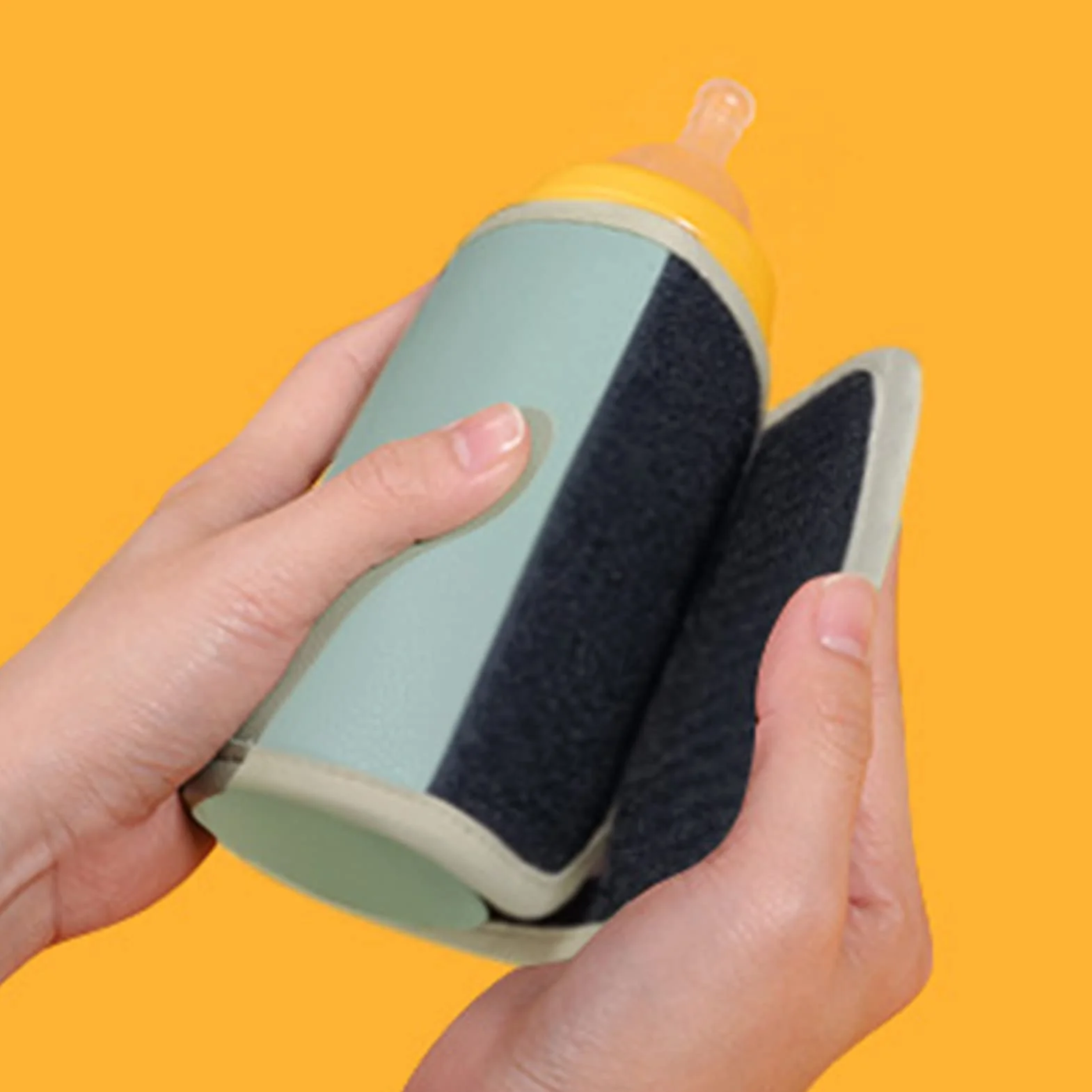 Przenośny ogrzewacz do butelek z USB, cyfrowy wyświetlacz LCD, regulacja temperatury 38-55°C, wodoszczelna tkanina z włókien, 8 x 14 cm, zielony