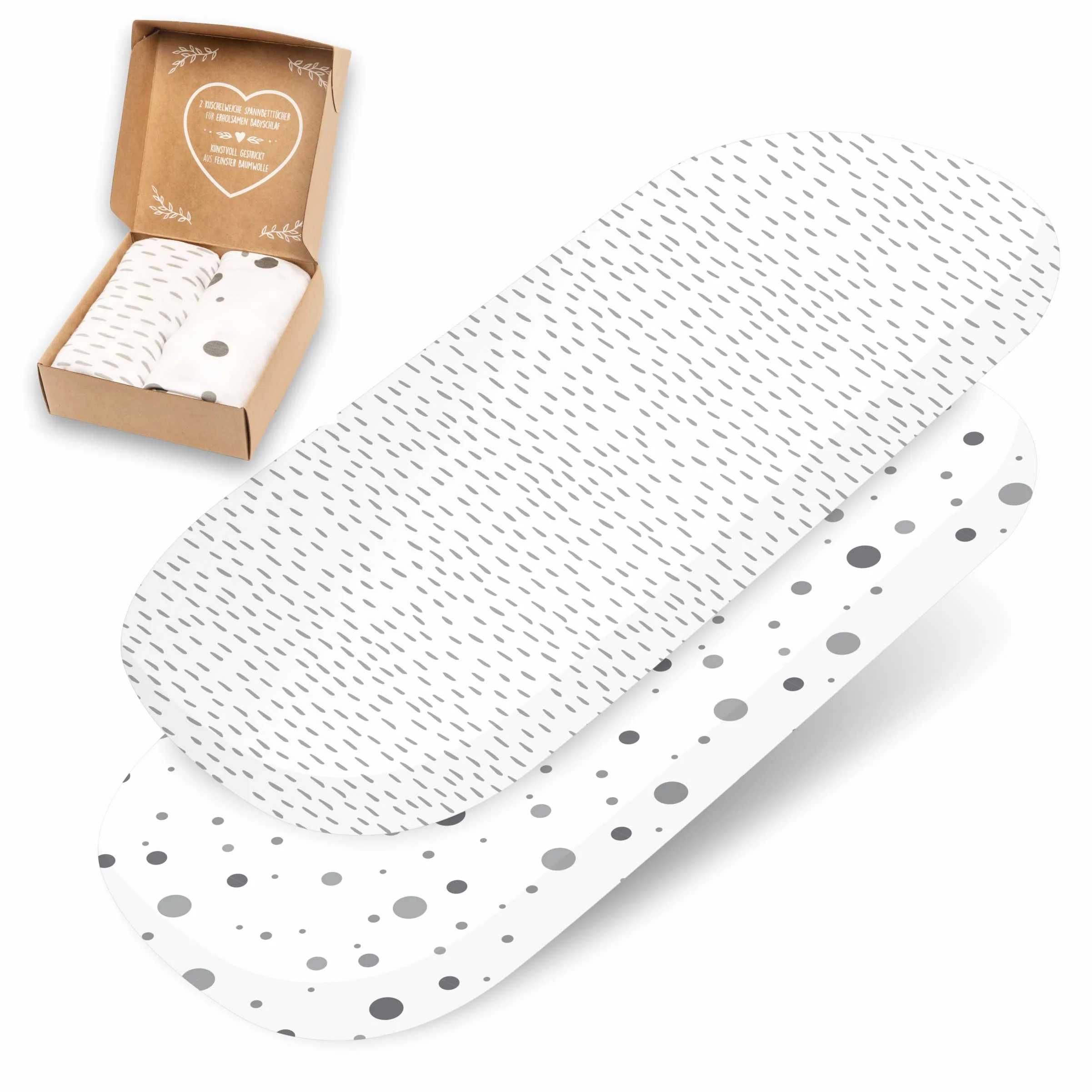 mimaDu - Zestaw 2 prześcieradeł z gumką z bawełny OekoTex 75 x 35 cm również na 70 x 32, 70 x 37, 70 x 30 - prześcieradła z gumką do wózków dziecięcych, wózków wiklinowych, kosza Mojżesza