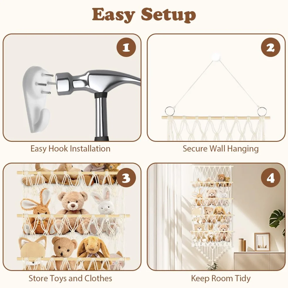 flintronic 4-warstwowy hamak do przechowywania pluszowych zabawek, nadaje się do prania siatka do przechowywania zabawek o dużej pojemności, bezpieczny stabilny wiszący organizer do pokoju dziecięcego