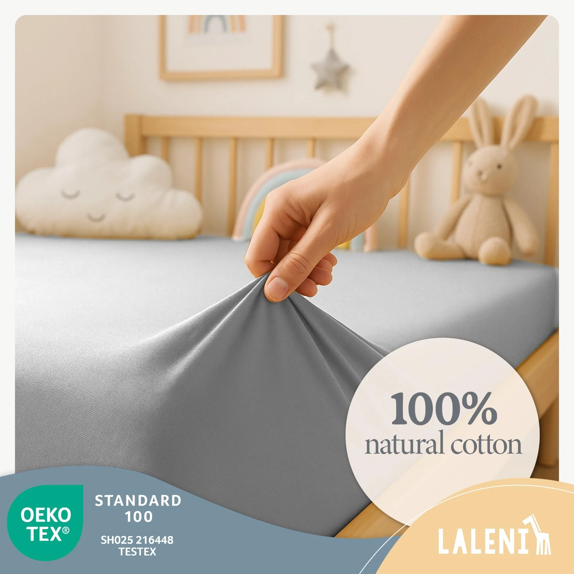 Laleni Jersey Prześcieradło z gumką 70x140 cm (zestaw 2 szt.) do łóżeczka dziecięcego - Certyfikowane przez OEKO-TEX - 100% bawełny - W kolorze szarym