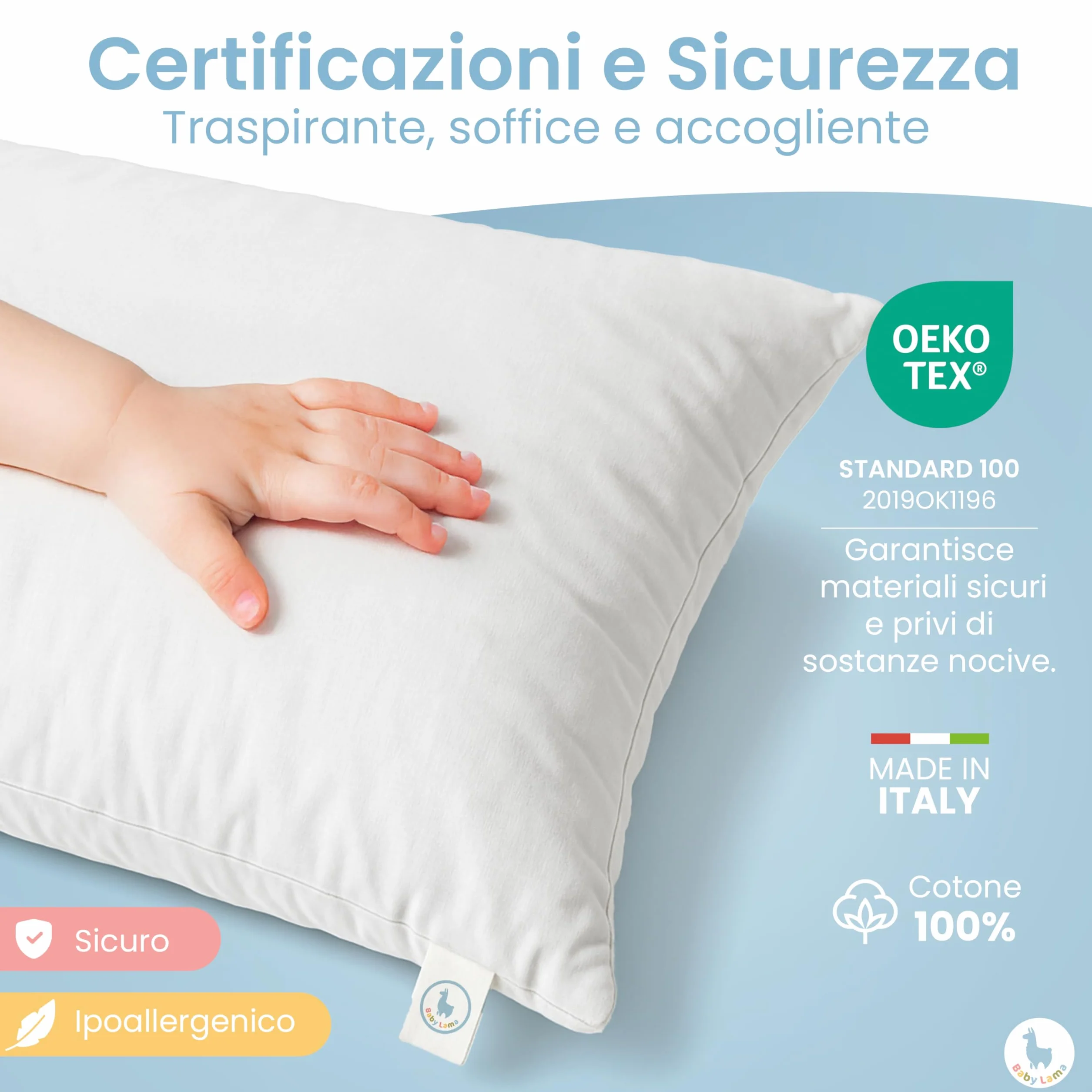 (2 poduszki) Poduszka dla dzieci w wieku 2 lat - 6 lat. Niska poduszka do spania 40 x 60 cm. 100% bawełna Öko-Tex – hipoalergiczna, zmywalna, odporna na puszystość. Wyprodukowano we Włoszech (2)