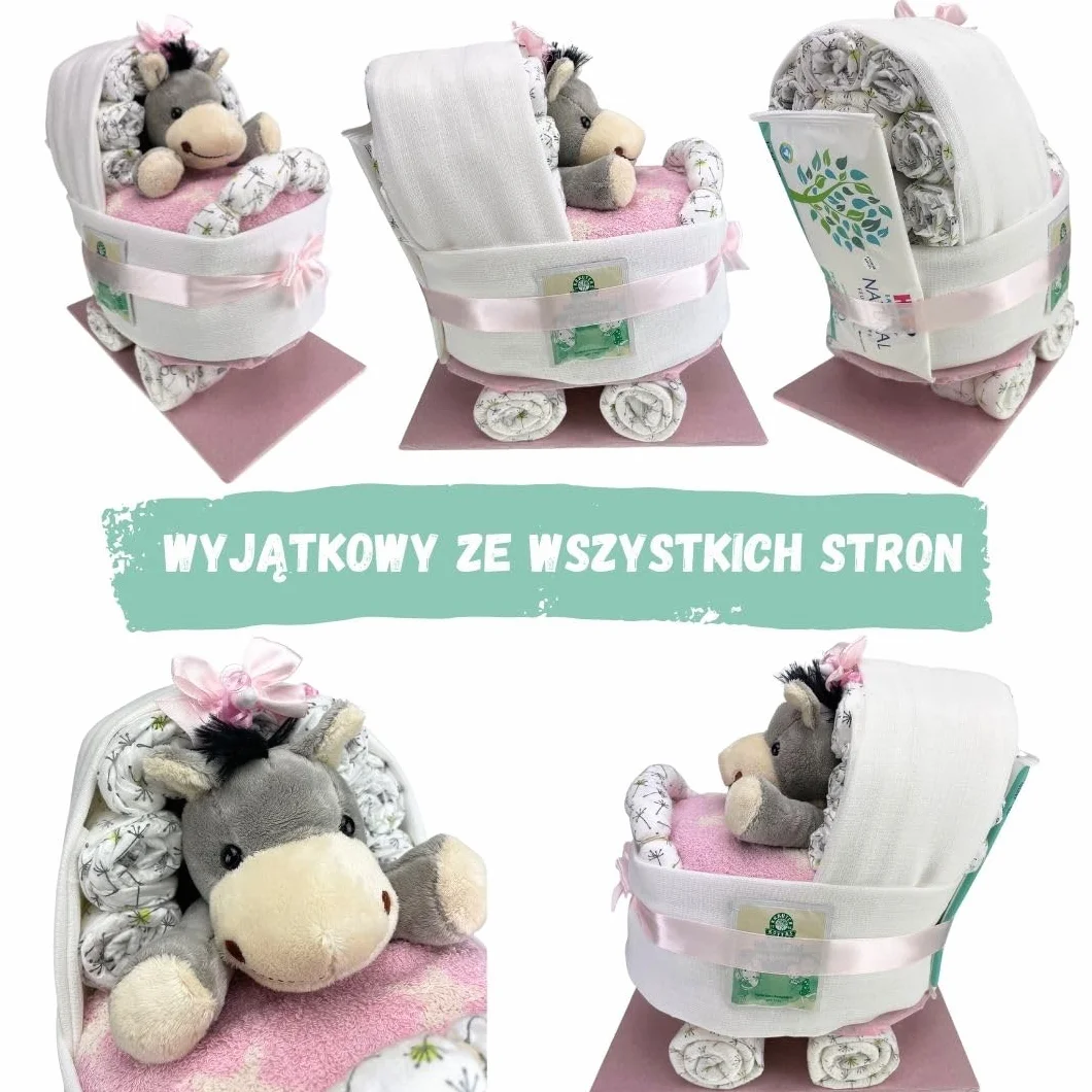 myBambini ® wózek dziecięcy z przytulanką - przytulanka - prezent na narodziny - baby shower - baby - baby shower - puller party (różowy)
