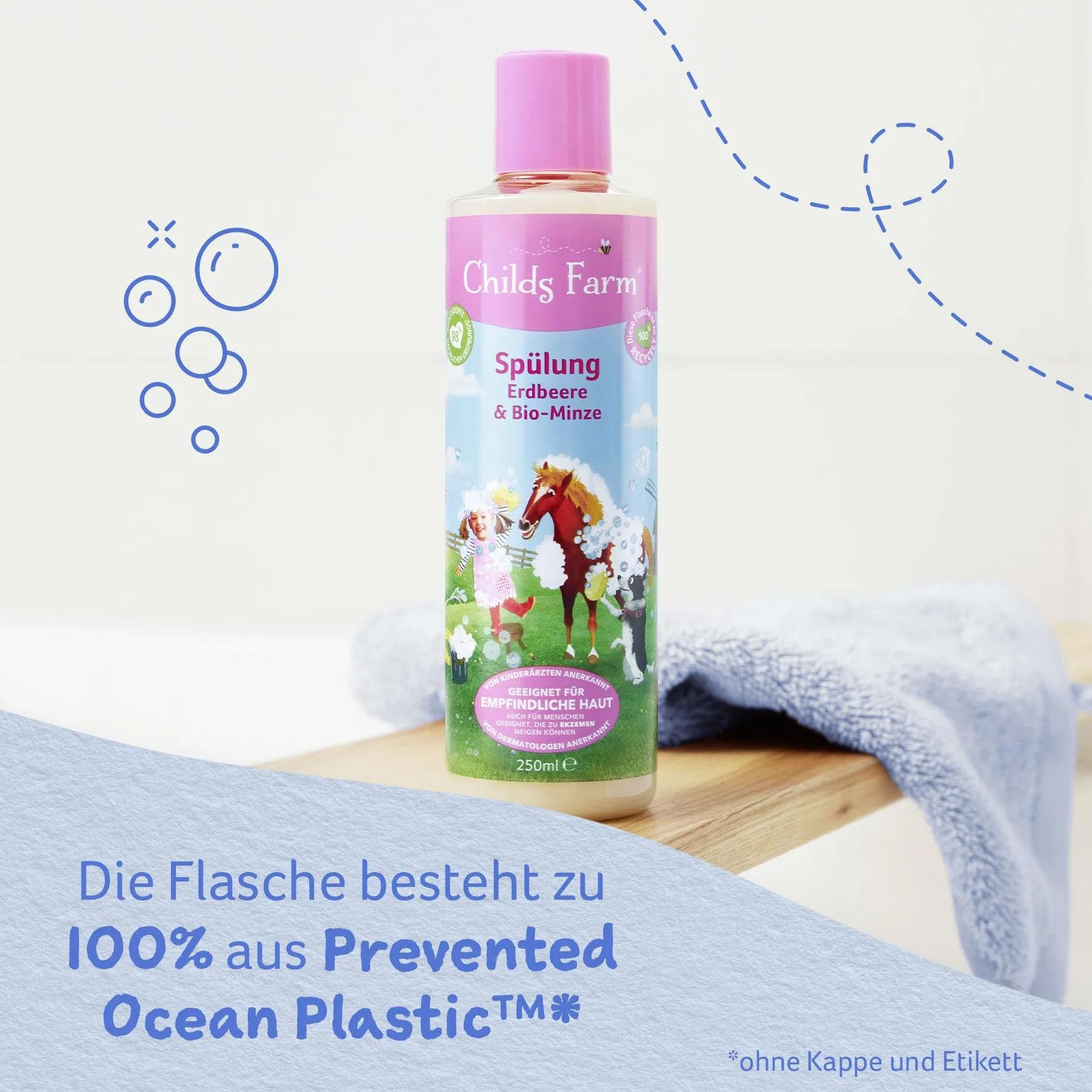 Childs Farm Odżywka dla dzieci 250 ml | truskawka i bio-mięta | wszystkie rodzaje włosów | pielęgnuje i odżywia | Nadaje się do skóry suchej, wrażliwej i skłonnej do atopowego zapalenia skóry