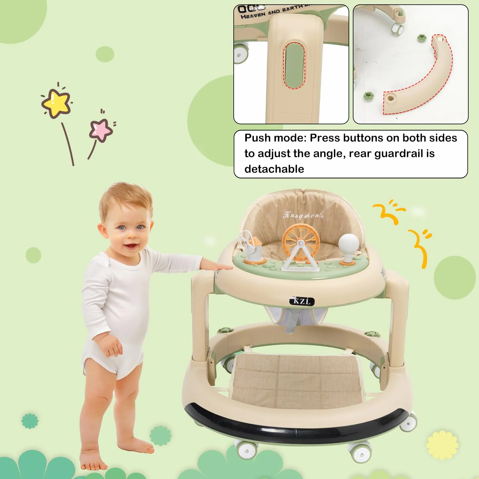 Pomoc w nauce chodzenia dla niemowląt, 3 w 1 Baby Walker z regulacją wysokości, bezpieczny wózek do nauki chodzenia z cichymi kołami 360°, wyjmowana taca do jedzenia, światło i centrum zabaw od 9 do