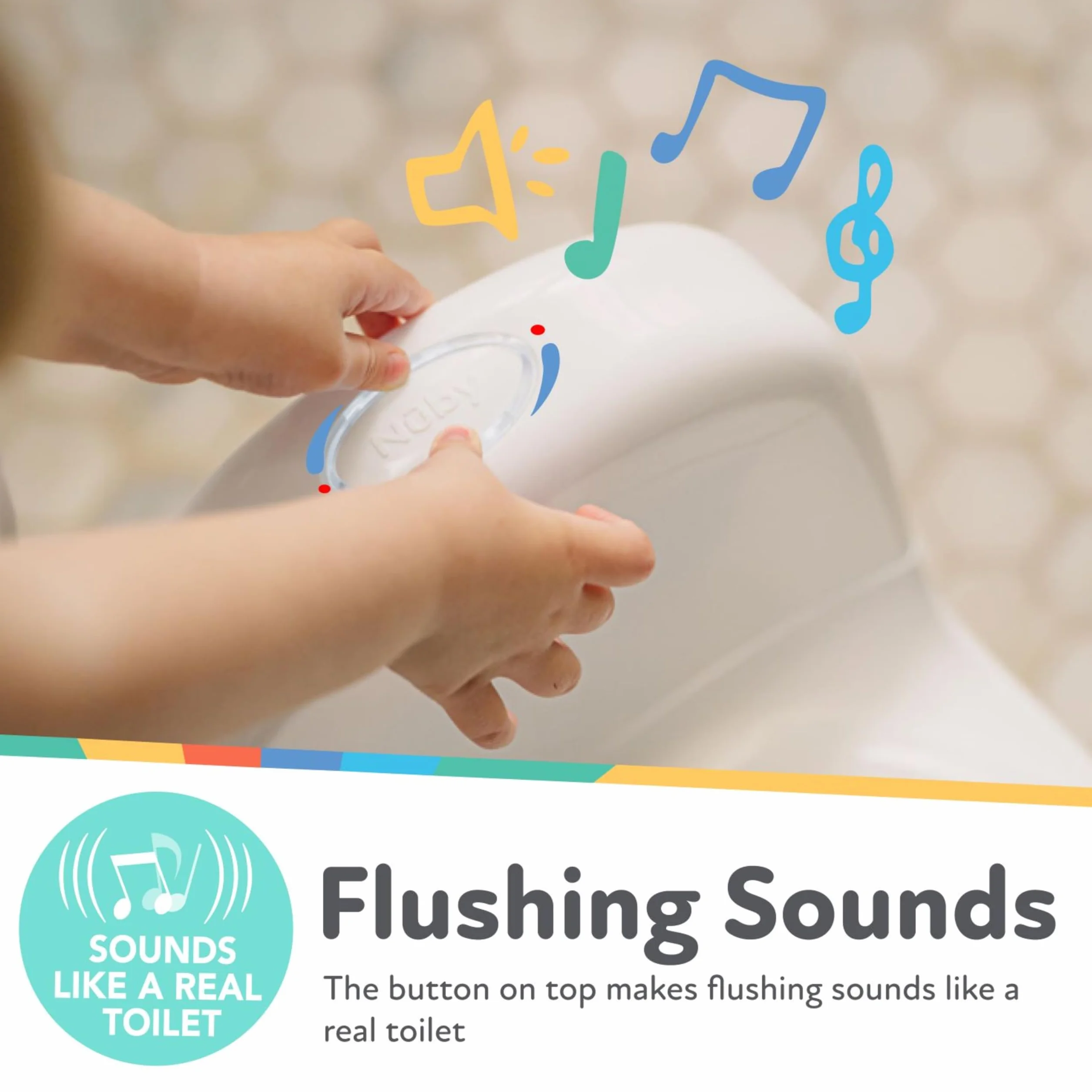 Nuby Dr. Talbot's - My Real Potty - Dziecięca toaleta z dźwiękiem spłuczki - Nauka korzystania z toalety - Trening nocnika - Z prawdziwym dźwiękiem i bateriami - Kolor biały - Od 18 miesiąca życia