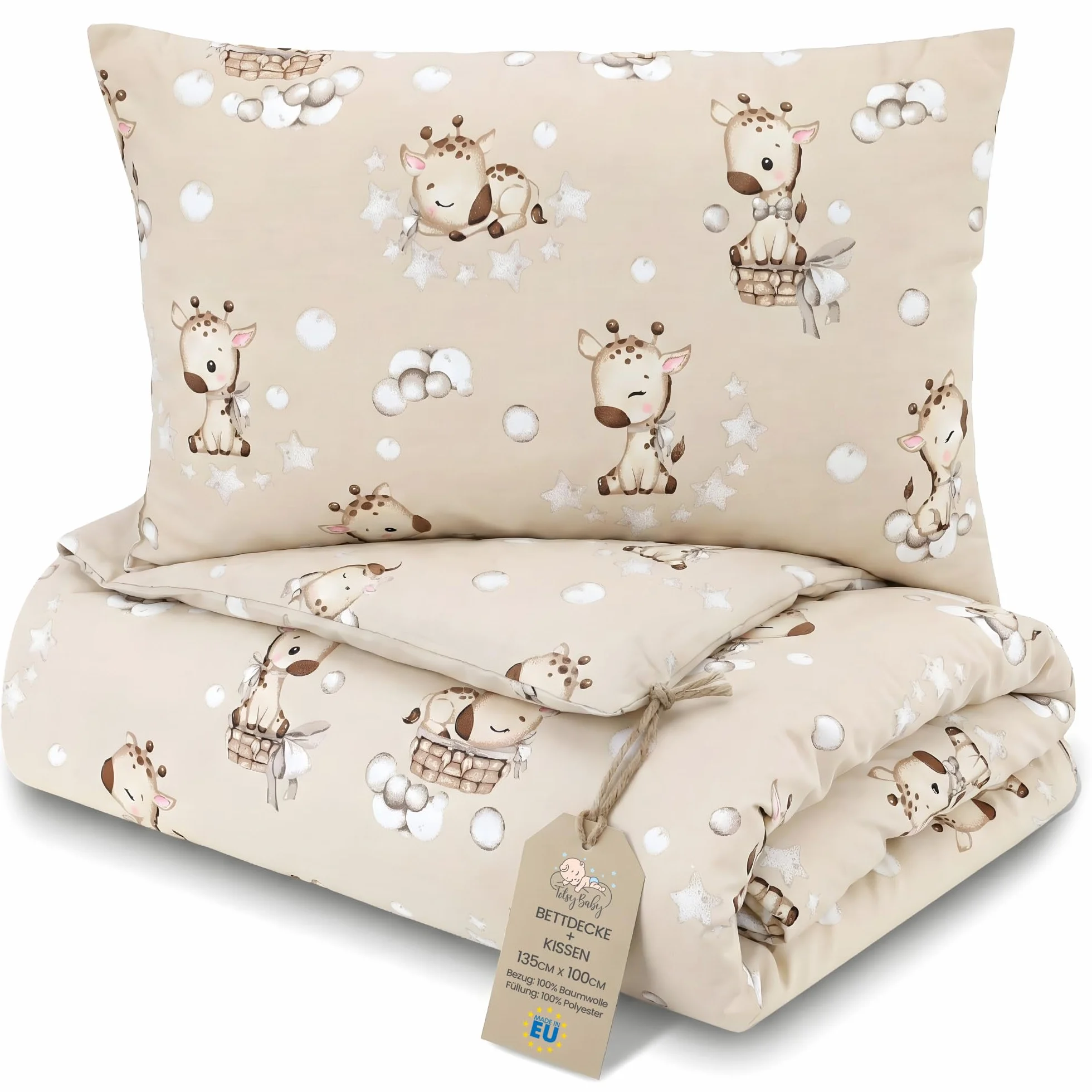 Kołderka dziecięca bez poszewki 100 x 135 cm - komplet bawełniany kocyk i poduszka dziecięcy kocyk 100 x 135 i poduszka 60 x 40 - kołdry kołdra dziecięca do łóżeczka Żyrafy
