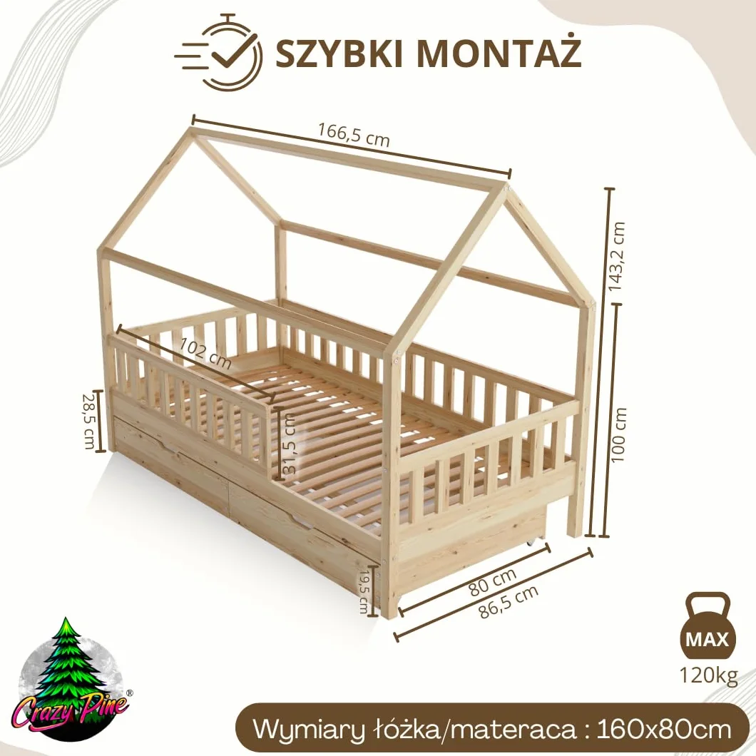 Crazy Blanco 160x80 naturalne drewno + szuflady
