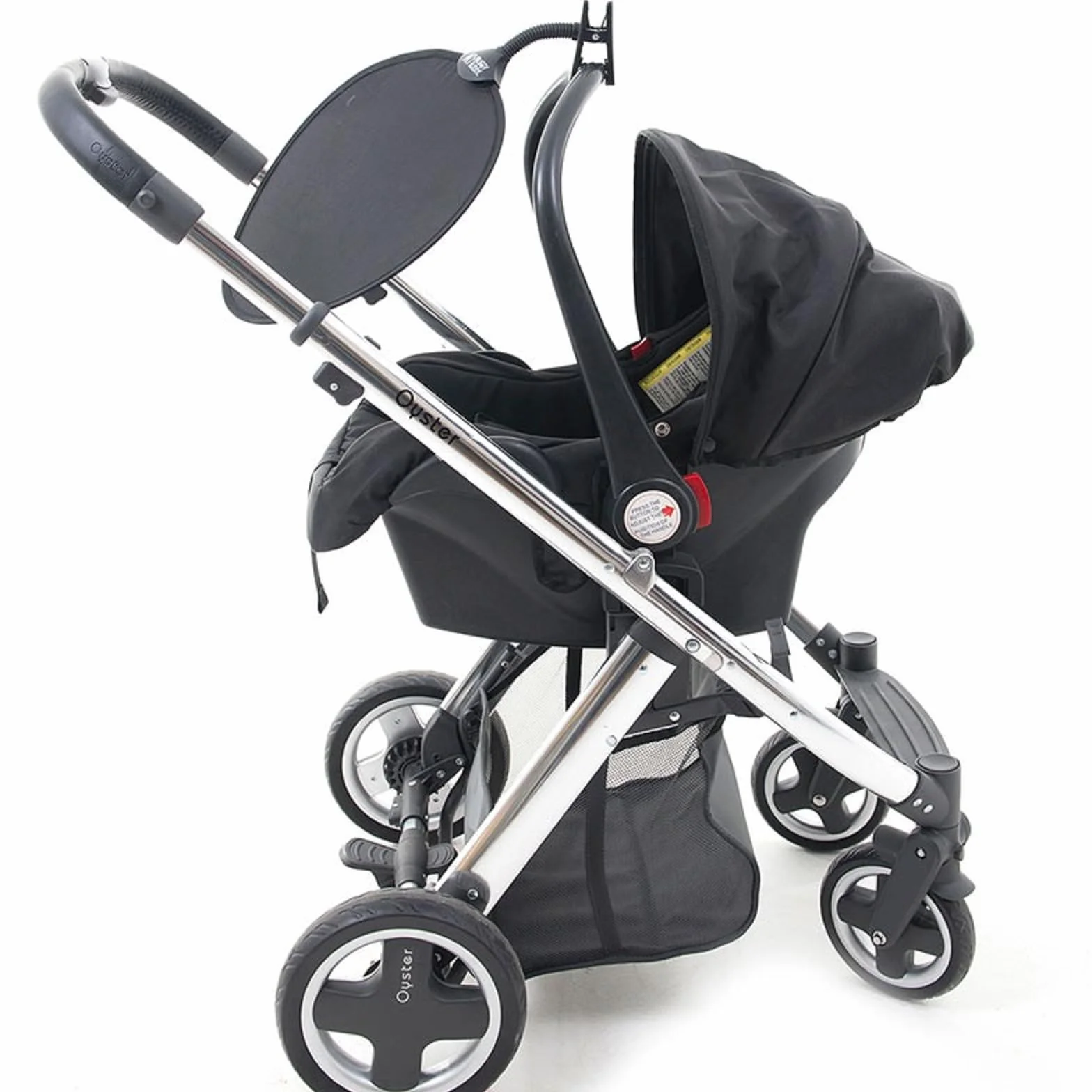 Osłona przeciwsłoneczna do wózka dziecięcego, uniwersalnego dopasowania, ochrona UPF 50+, łatwe składanie/otwieranie, średnica 34 cm, kolor czarny