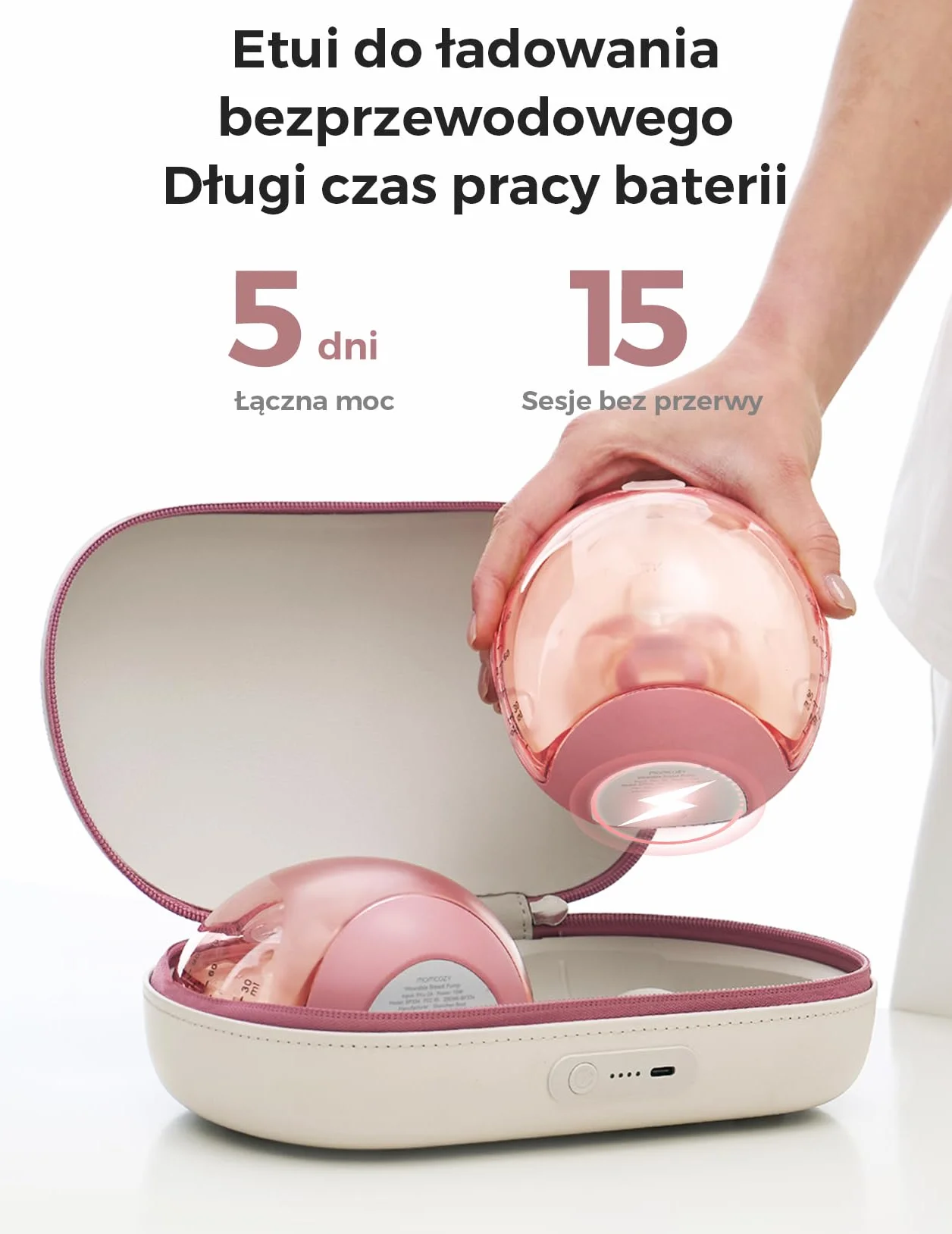Momcozy Air 1 Niezwykle Cieniutki Laktator, Przenośny Laktator Bezprzewodowy z Etui Ładującym i Sterowaniem przez Aplikację z Trybem Automatycznym i Alerty o Napełnieniu, Przezroczysta Góra
