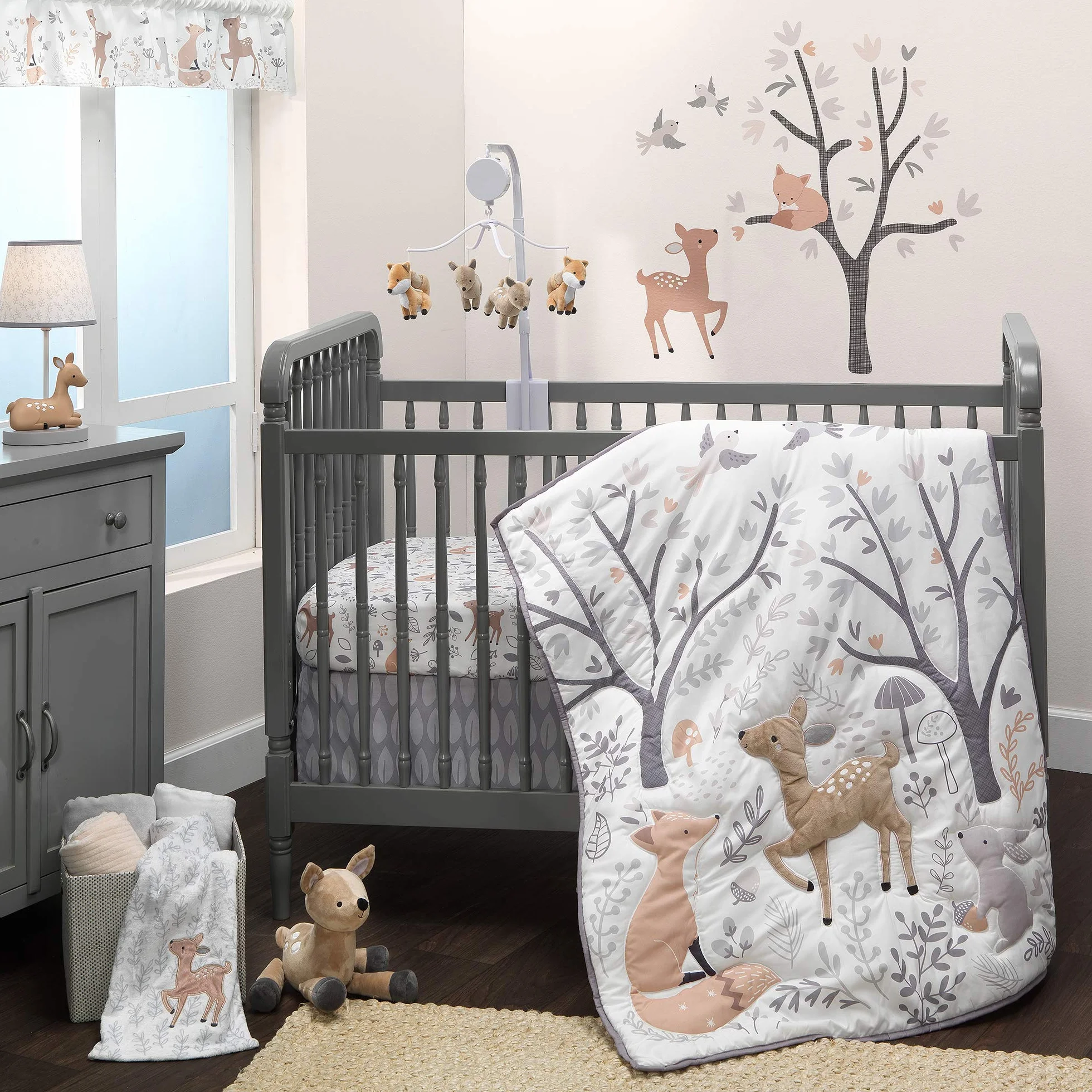 Bedtime Originals Deer Park 3-częściowy zestaw pościeli do łóżeczka dziecięcego - szary, zwierzęta, las