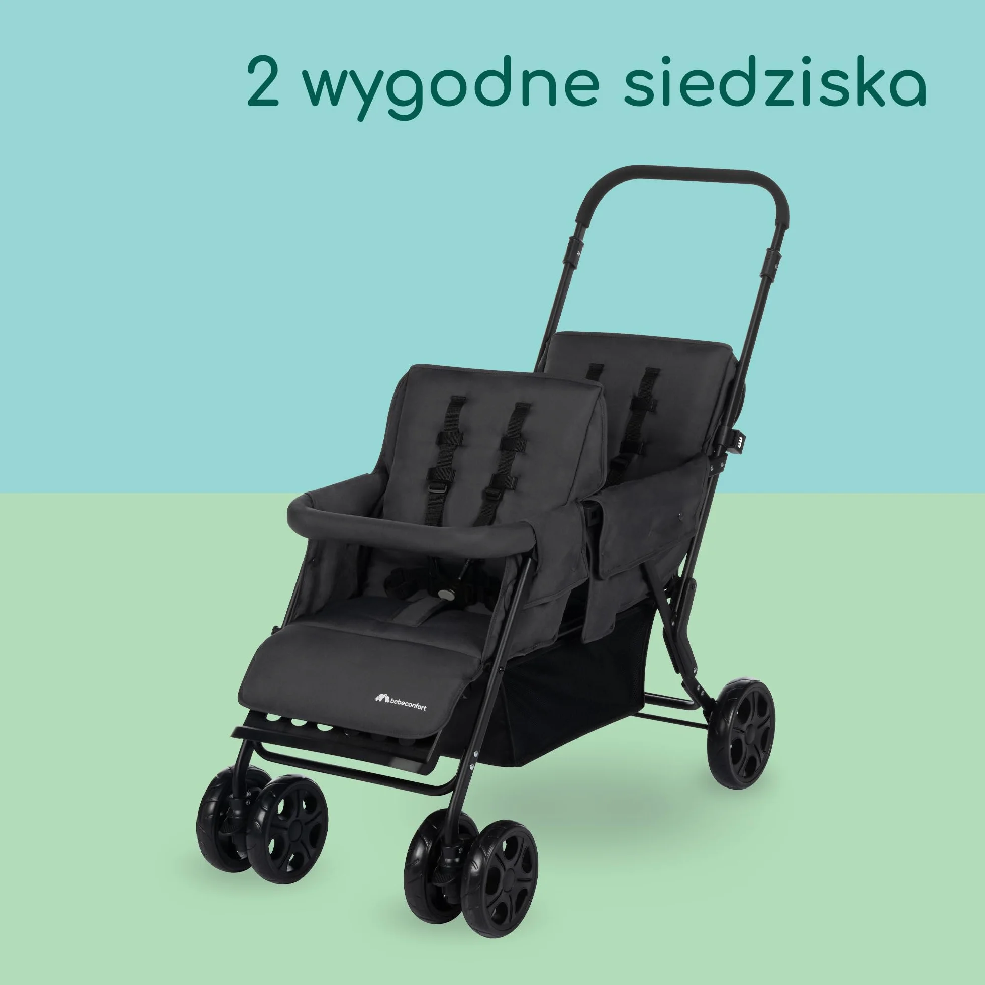 Bebeconfort Teamy Wózek, dla Bliźniąt, od Urodzenia do 4 roku, 0–22 kg, Mineral Graphite (Grafit)