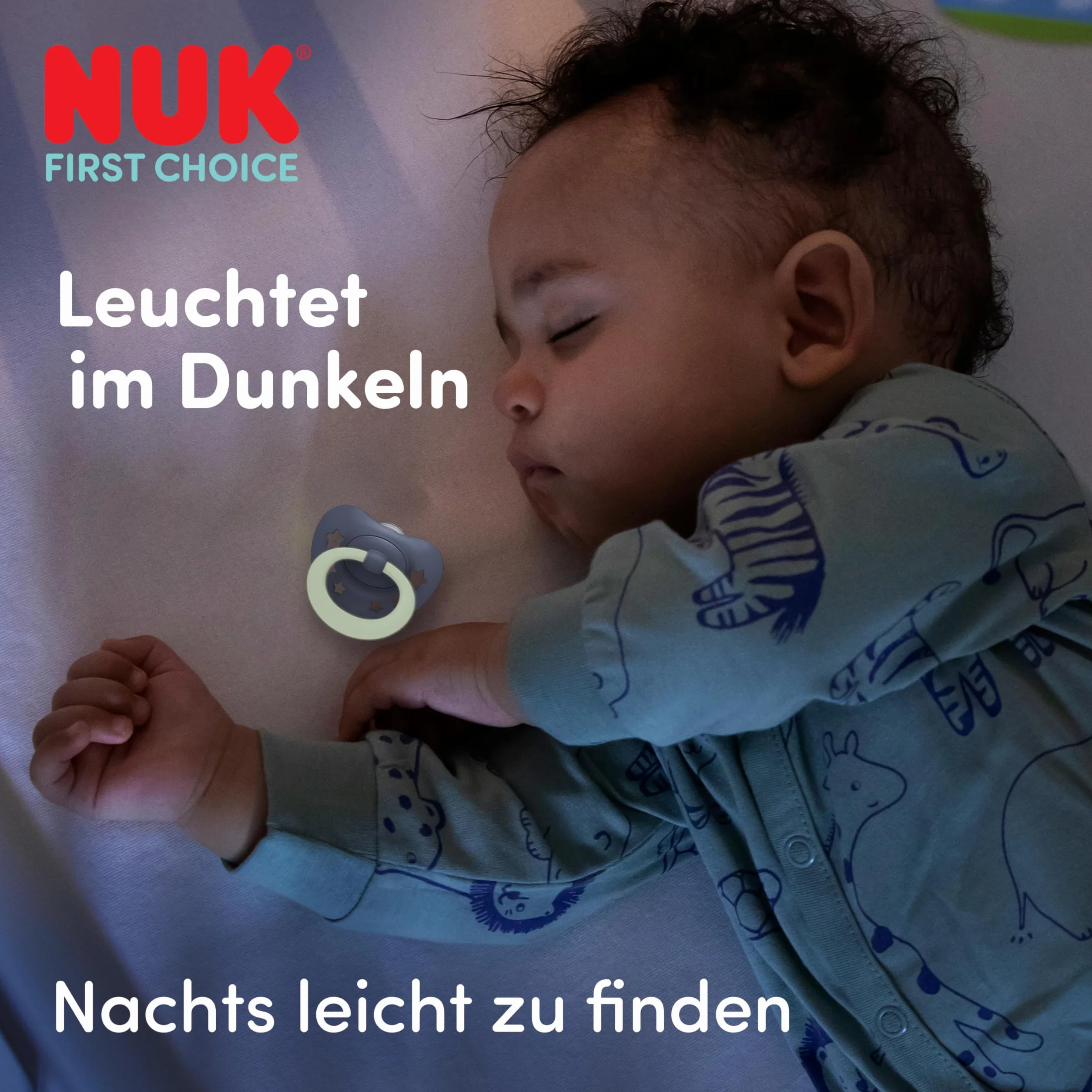 NUK First Choice Classic Night Smoczki dla niemowląt | 6-18 miesięcy | Ortodontyczne smoczki świecące w ciemności | 95% akceptacji przez niemowlęta** | Niebieski | 2 sztuki
