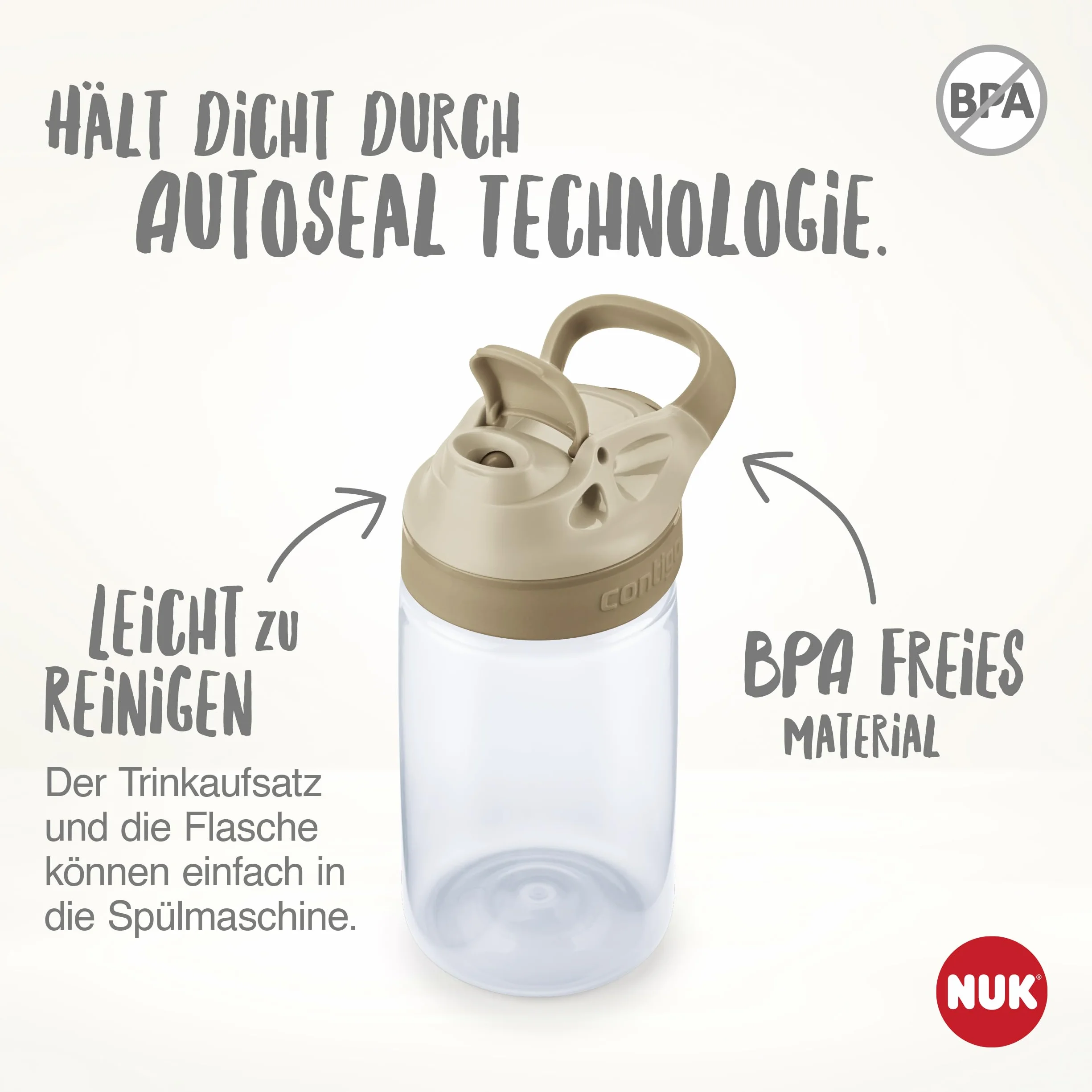 NUK By Contigo Easy Sip Cup butelka do picia dla dzieci (od 4 lat) | zabezpieczona przed wyciekiem | wyprodukowana z wytrzymałego tritanu | nie zawiera BPA | nadaje się do mycia w zmywarce | 420 ml |