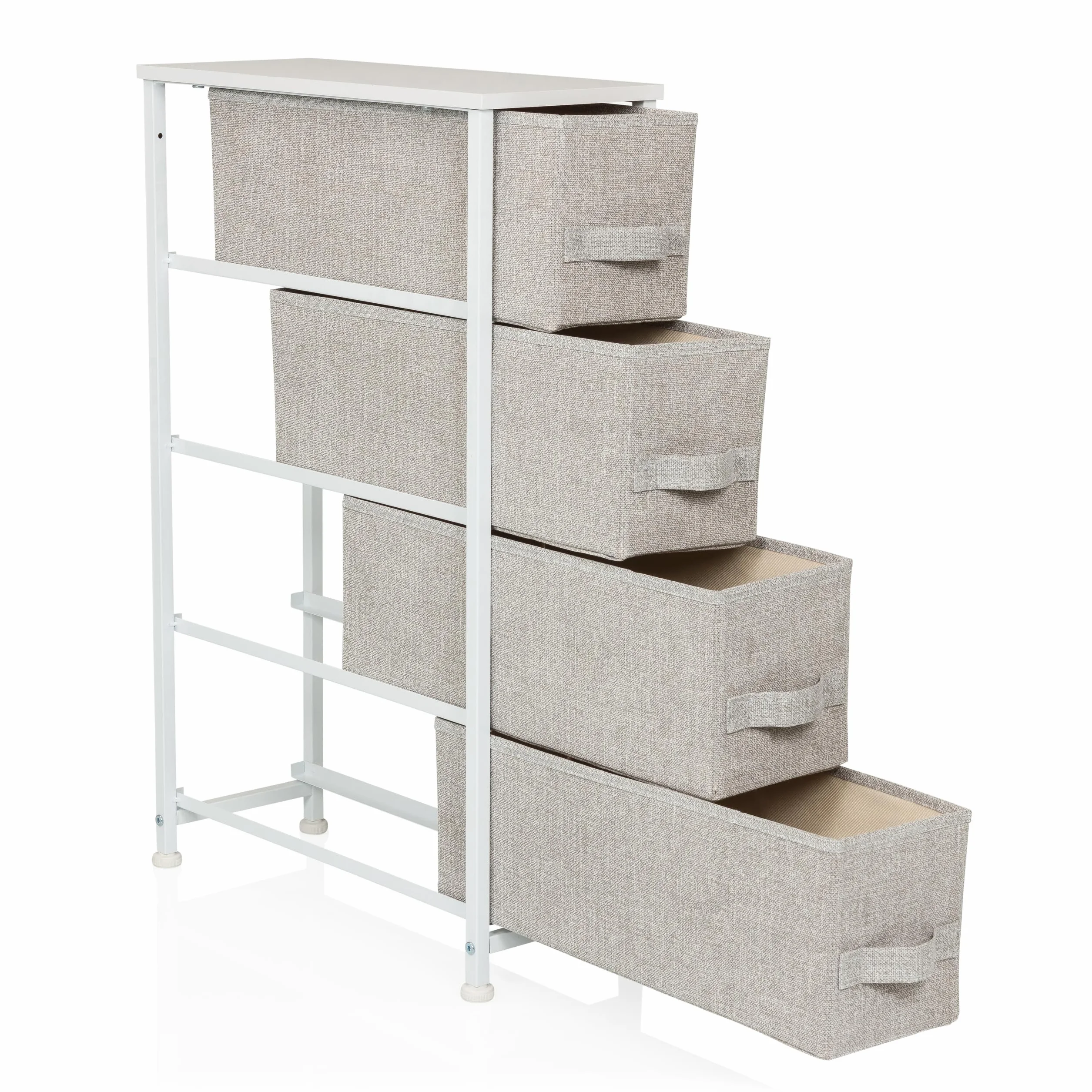 Komoda z 4 Materiałowymi Szufladami Foldress S 20 x 48 x 76 cm Komoda z Szufladami Organizer, Regulowane Stopki, Metalowa Konstrukcja, Szary