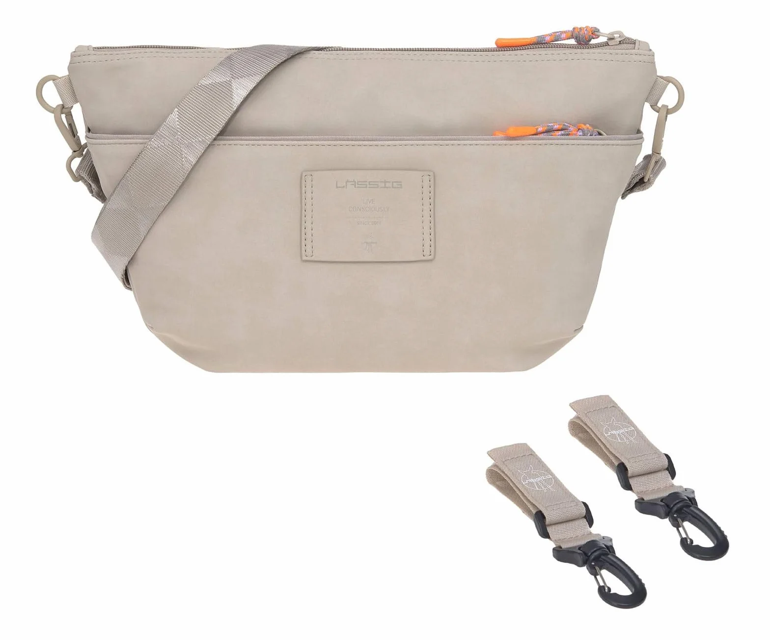LÄSSIG Organizer do wózka dziecięcego, torba na ramię, torba do wózka dziecięcego wraz z mocowaniem do wózka dziecięcego/GRE Buggy Bum Bag humus