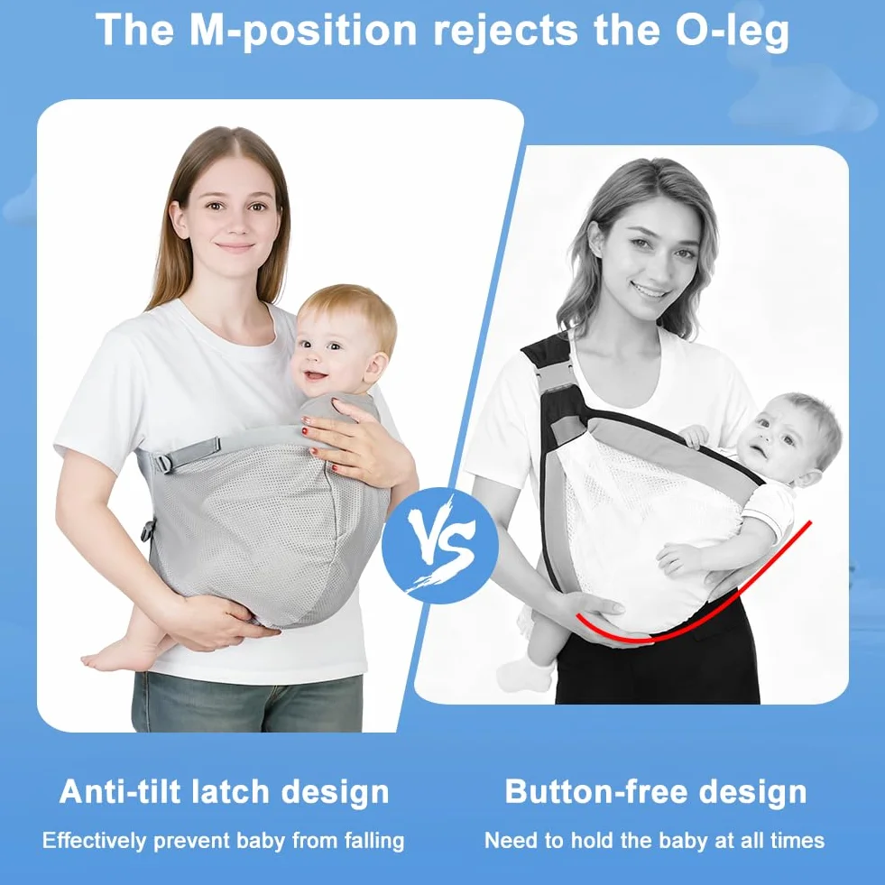 AUYAO Owijka Nosidełko Boczne Nosidełko Oddychające Regulowane Nosidełko dla niemowląt Lekkie Hip Nosidełko Ergonomiczne Regulowane i Wygodne Noszenie Dla Dzieci Do 15 KG