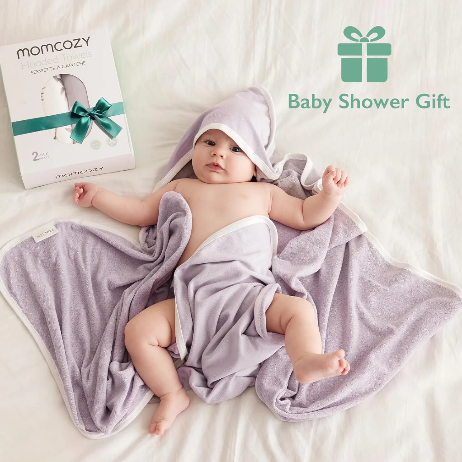 momcozy Ręcznik kąpielowy z kapturem dla niemowląt, 2 sztuki, ręcznik kąpielowy z kapturem i bawełnianym materiałem frotte, duży 90 x 90 cm, zestaw ręczników kąpielowych dla chłopców / dziewczynek, od