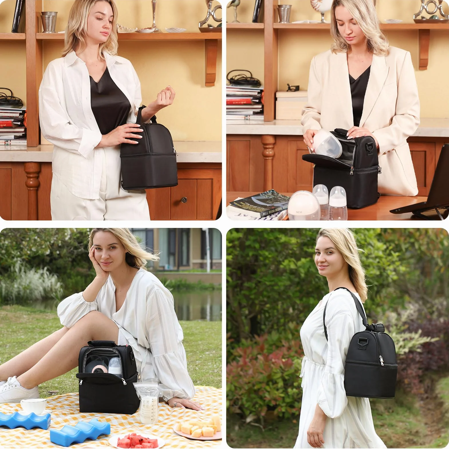 NCVI Torba chłodząca do mleka matki z opakowaniem na lód, Czarny, 3 Piece Set, Nowoczesny