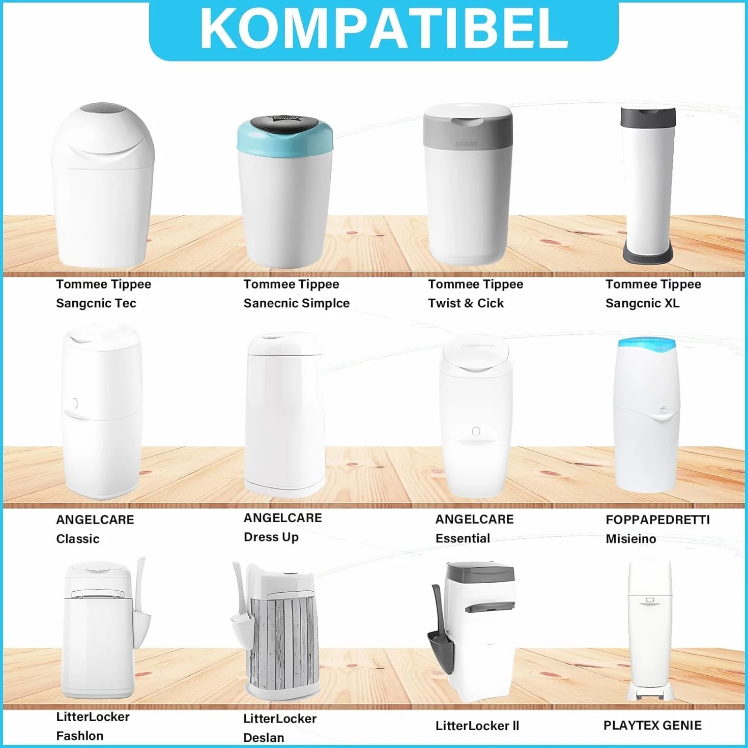 12 sztuk pojemników na pieluchy, kasety uzupełniające, kompatybilne z Tommee Tippee, 12 sztuk w opakowaniu