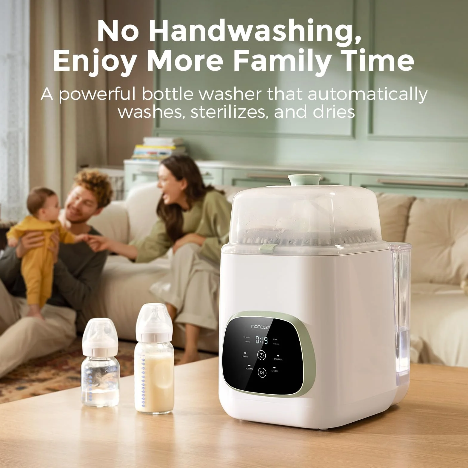 Momcozy Bottle Washer – najszybszy środek do mycia butelek z wysokim ciśnieniem 2,2 kPa, zabijający 99,9% zarazków, szybki cykl 19 minut, do wszystkich marek butelek