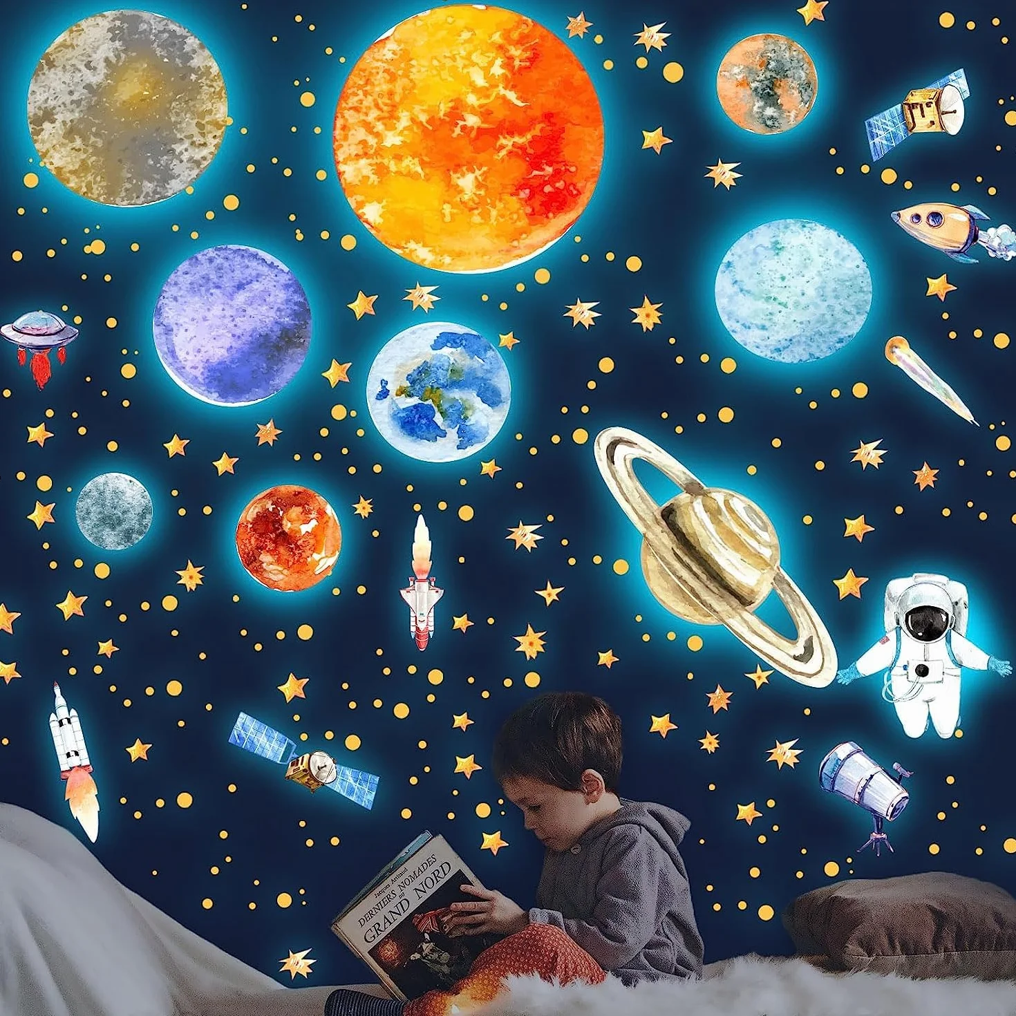 Naklei do ścian, świecące naklejki 9 planet, świecące gwiazdy, astronauta, planety, świecące naklejki, tatuaż ścienny, świecące gwiazdy, układ słoneczny, fluorescencyjne naklejki ścienne, dekoracyjne