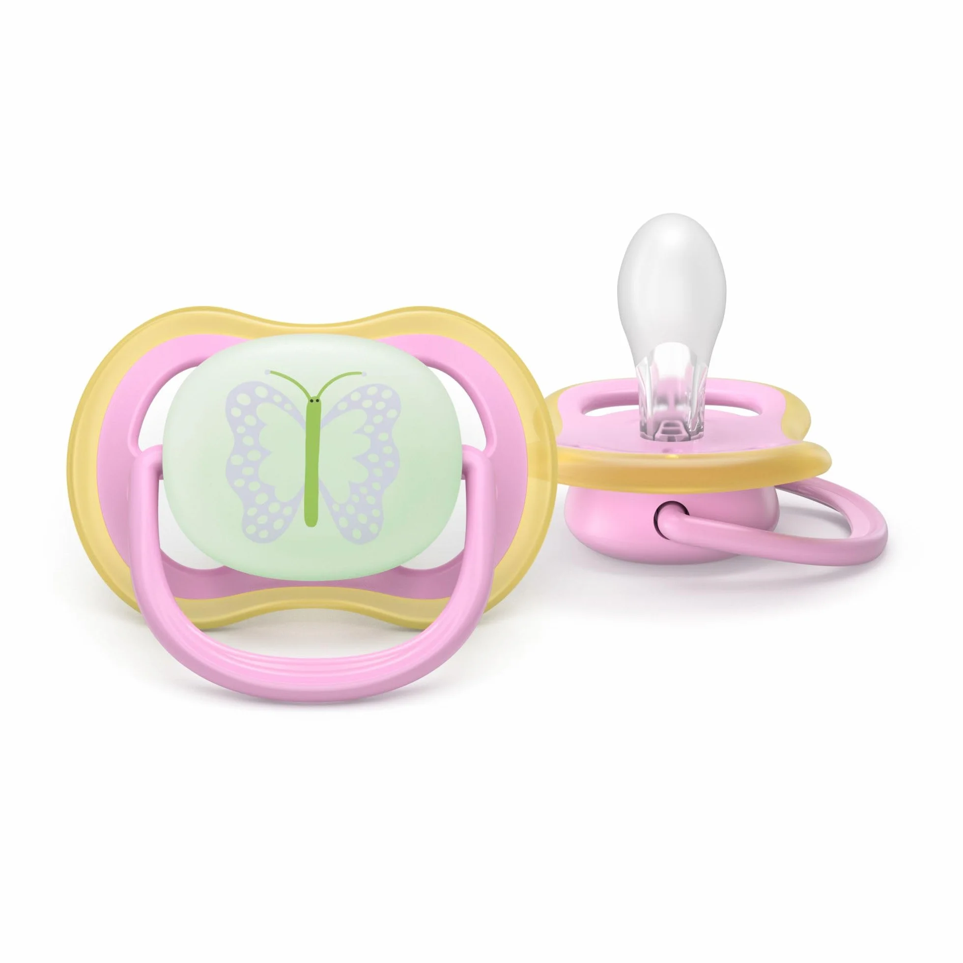 Philips Avent smoczek ultra air Nighttime – dopasowany do szczęki, dla dzieci w wieku 6-18 miesięcy, świeci w ciemności, miękki, symetryczny silikonowy smoczek, nie zawiera BPA, 2 sztuki, SCF376/29