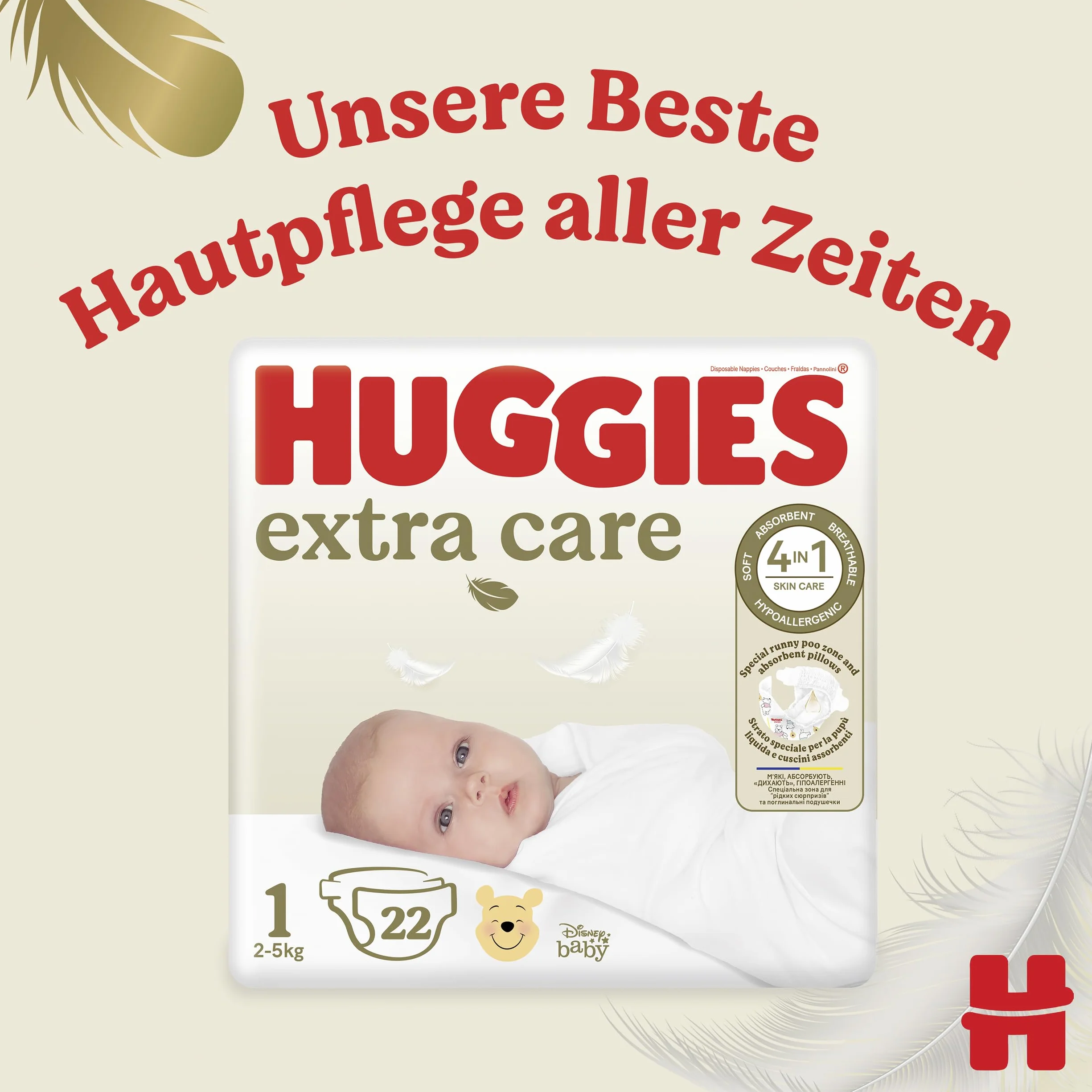 Huggies Pieluchy dla noworodków, rozmiar 1, 100 pieluszek (2 x 50), pudełko półmiesięczne