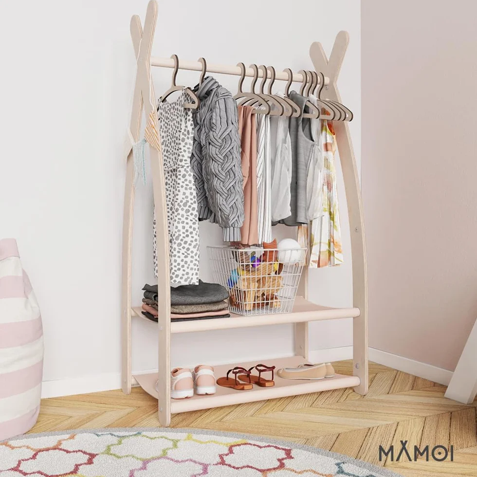 MAMOI® Wieszak na ubrania dla dzieci | Drążek na ubrania | Garderoba dla dzieci | Przechowywanie ubrań | Wieszak do pokoju dla dzieci | 100% ECO | Wyprodukowano w UE