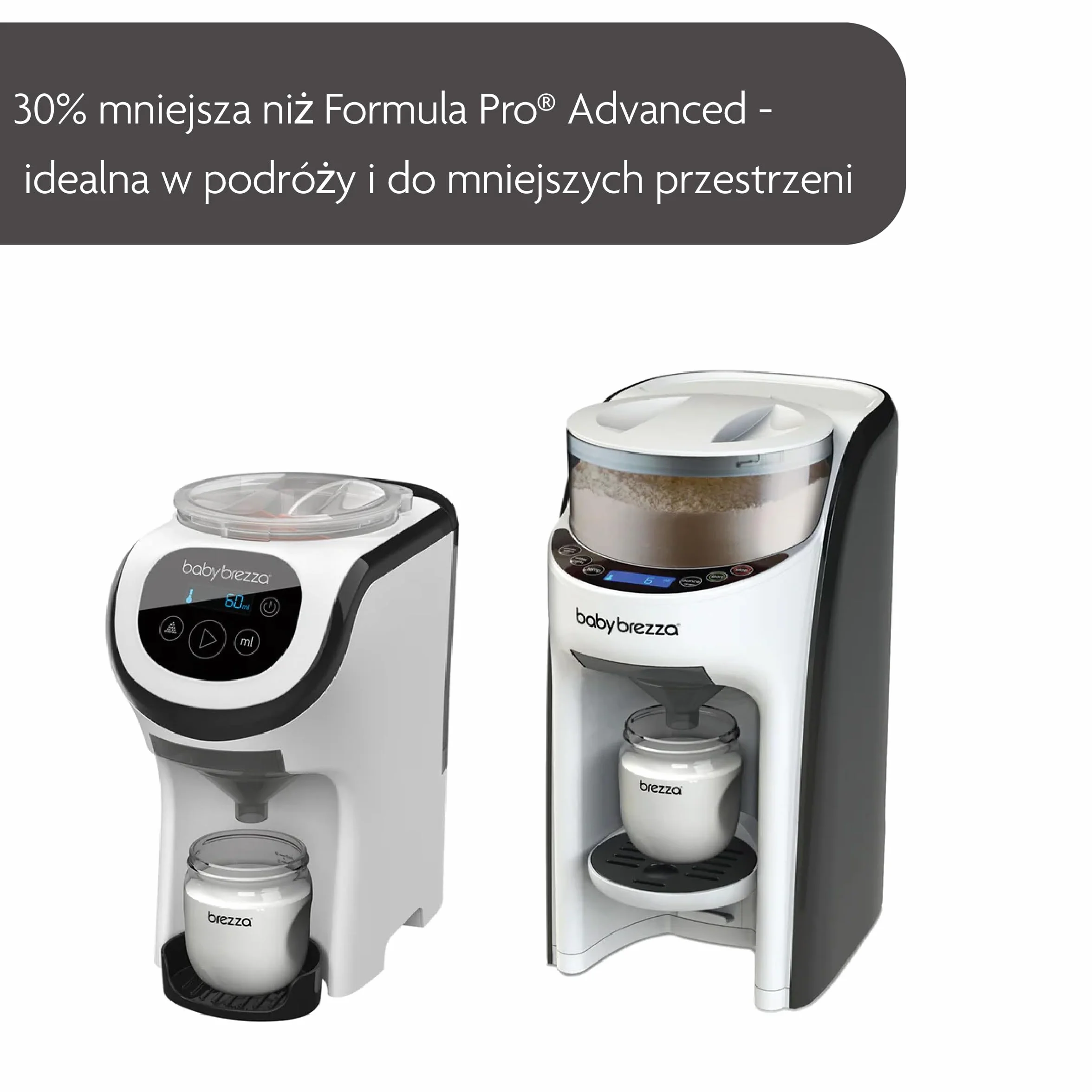 Baby Brezza Formula Pro Mini - podróżny ekspres do mleka biały automatyczny zaparzacz do butelek – idealnie miesza mleko w proszku i wodę za pomocą jednego przycisku.