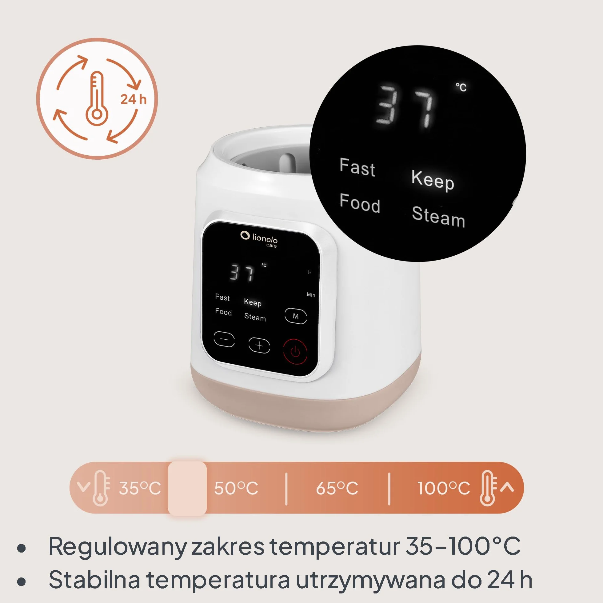 Lionelo Thermup 3.0 Elektryczny podgrzewacz do butelek dla niemowląt 6 w 1 ze sterylizatorem – podgrzewanie, rozmrażanie i sterylizacja posiłków dla niemowląt, 400 W, wyświetlacz dotykowy, 35-100 °C