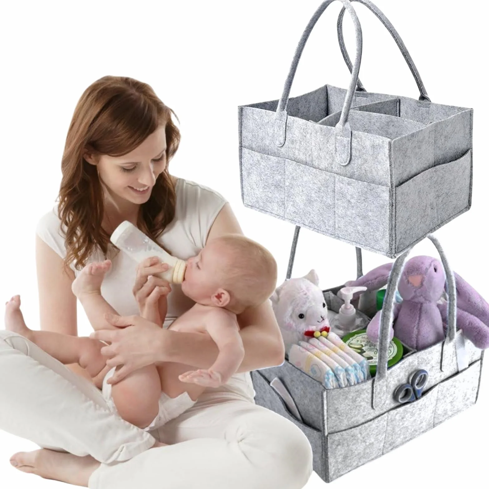 Organizer na pieluchy,Organizer na Pieluchy dla Niemowląt,przenośna torba filcowa z przegródkami,Niezbędny pojemnik na pieluchy dla noworodka,do przewijania,gryzaki,pieluchy,śliniaczek,kosz na