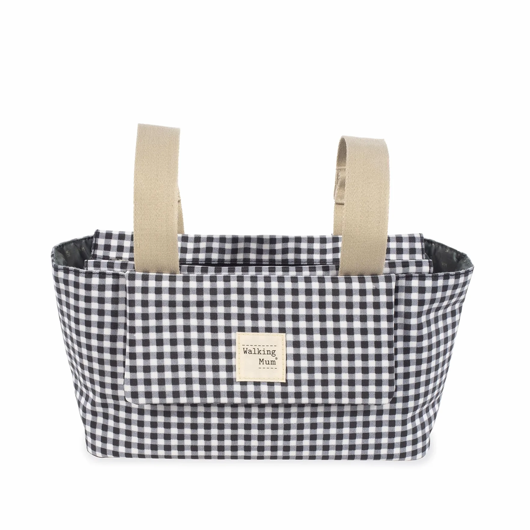 Walking Mum. I Love Vichy Organizer Bag, Torba ciążowa na wózek dziecięcy, krótkie uchwyty do wózka, kolor czarny, wymiary 31 x 17 x 12 cm