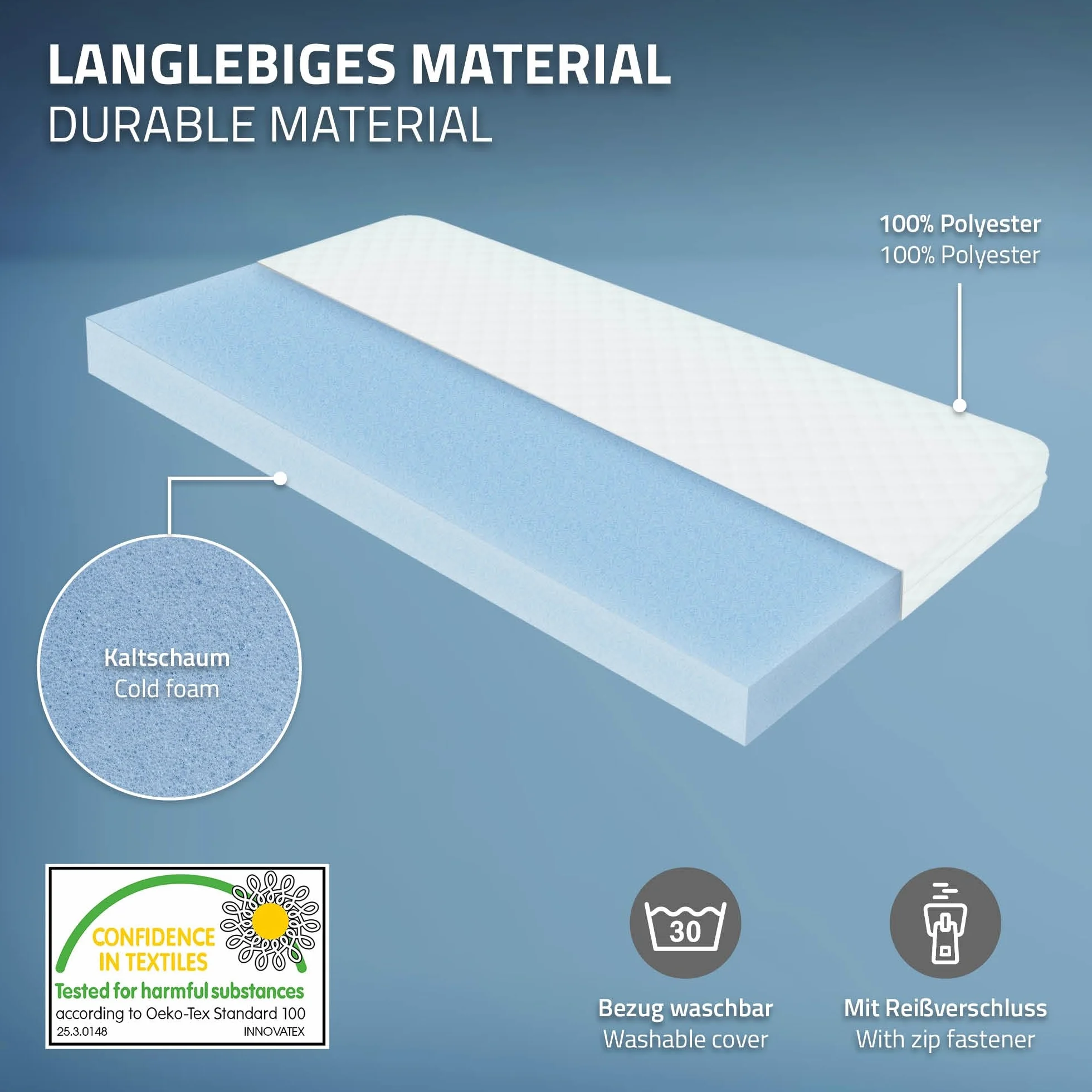 ML-Design materac dziecięcy, 80 x 160 x 10 cm, sprawdzony pod kątem substancji szkodliwych, certyfikat Öko-Tex 100, materac dla juniora z zamkiem błyskawicznym i poszewką nadającą się do prania