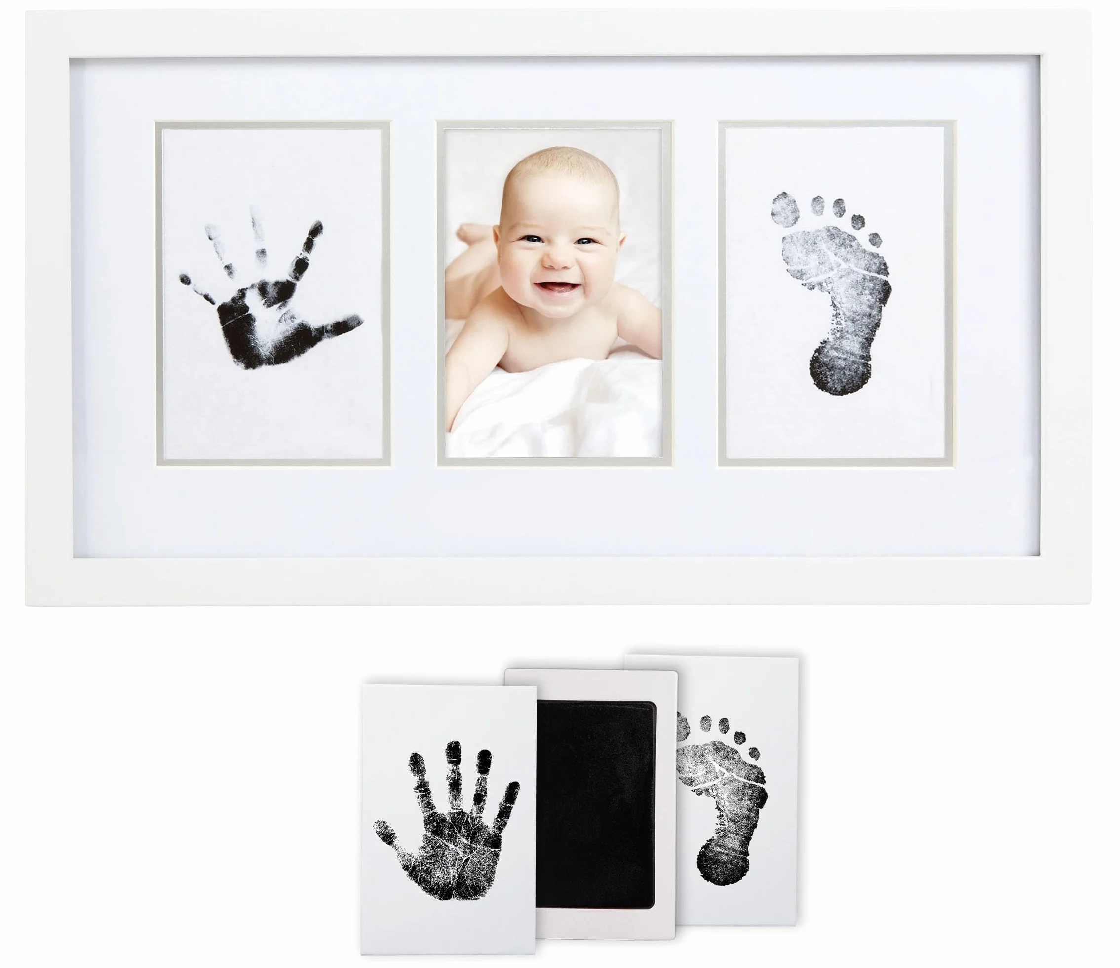 Pearhead Babyprints zestaw ramek na zdjęcia dla noworodka, odcisk stopy, chrzest lub chrzest, prezent dla malucha, biały