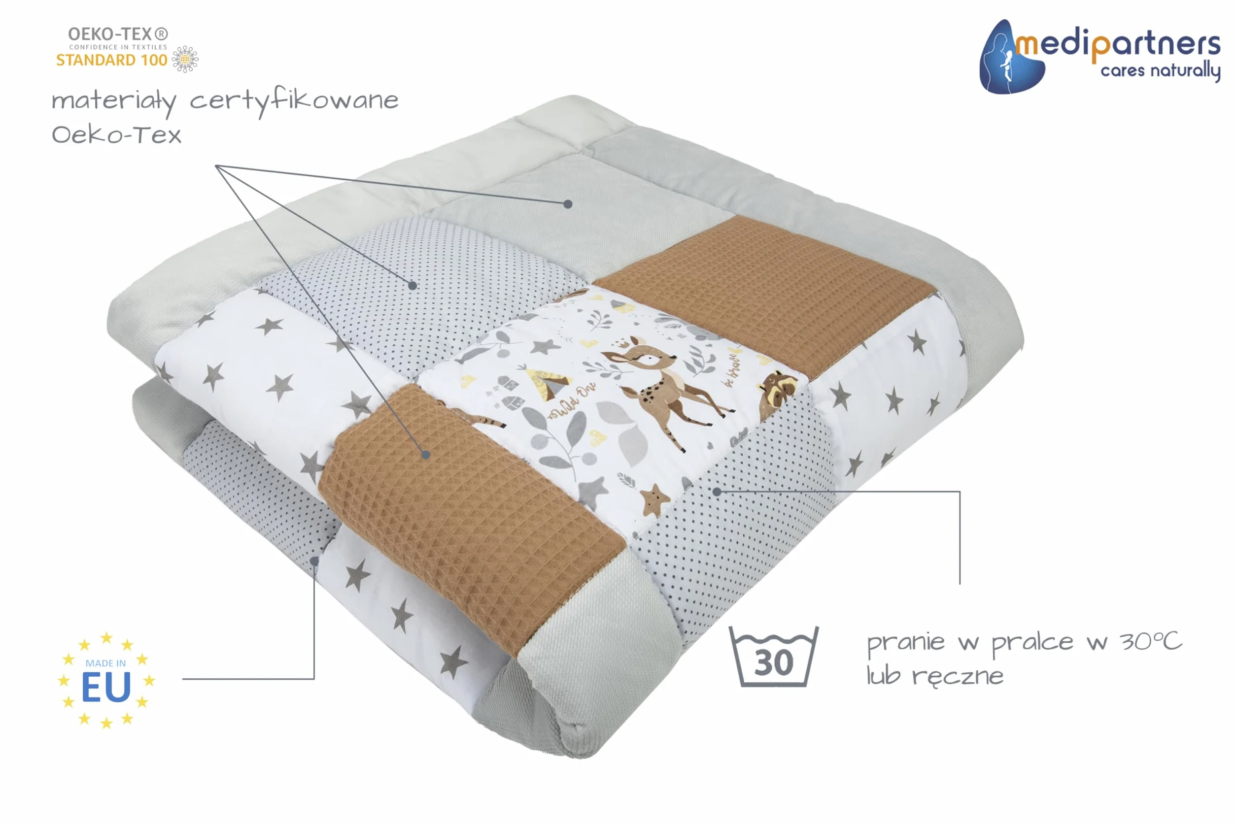 Medi Partners Koc do raczkowania Mata do zabaw 100% bawełna 120x120cm Wielofunkcyjny Gruby Miękki dla niemowląt