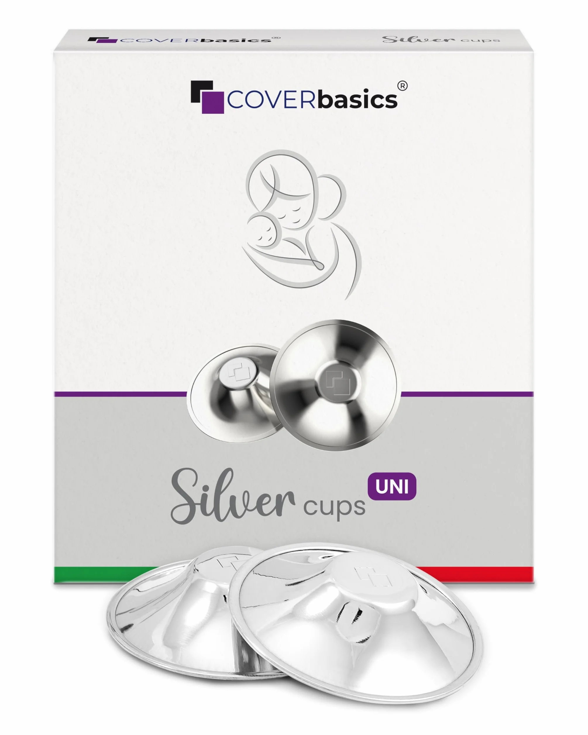COVERbasics Srebrne nakładki na brodawki (SilverCups) dla karmiących matek podczas karmienia piersią - Kubki ochronne na sutki bez niklu zapobiegające bolesnym pękającym brodawkom (Universal)