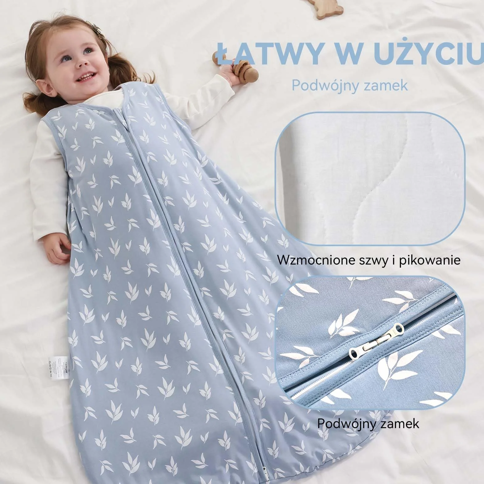 Śpiworek dziecięcy 1,0 Tog, 2 sztuki, supermiękki wiskoza, wykonany z bambusa, czysty organiczny worek do spania dla niemowląt, wiosna lato(niebieski, rozmiar M)