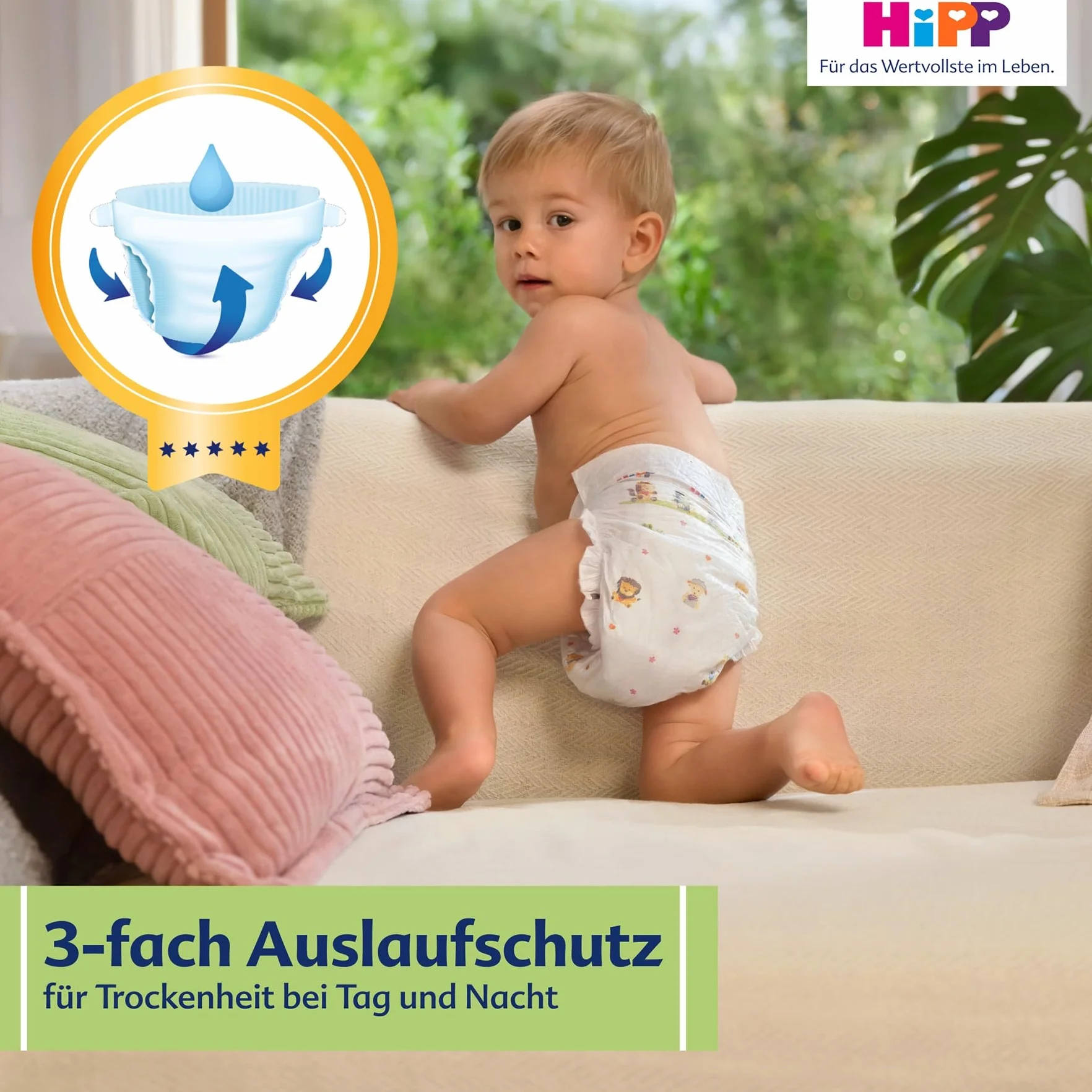 HiPP Bardzo miękkie pieluchy premium rozmiar 2 (mini 4-8 kg), 93 sztuki (3 opakowania po 31), z potrójną ochroną przed wyciekiem i podwójną ochroną skóry