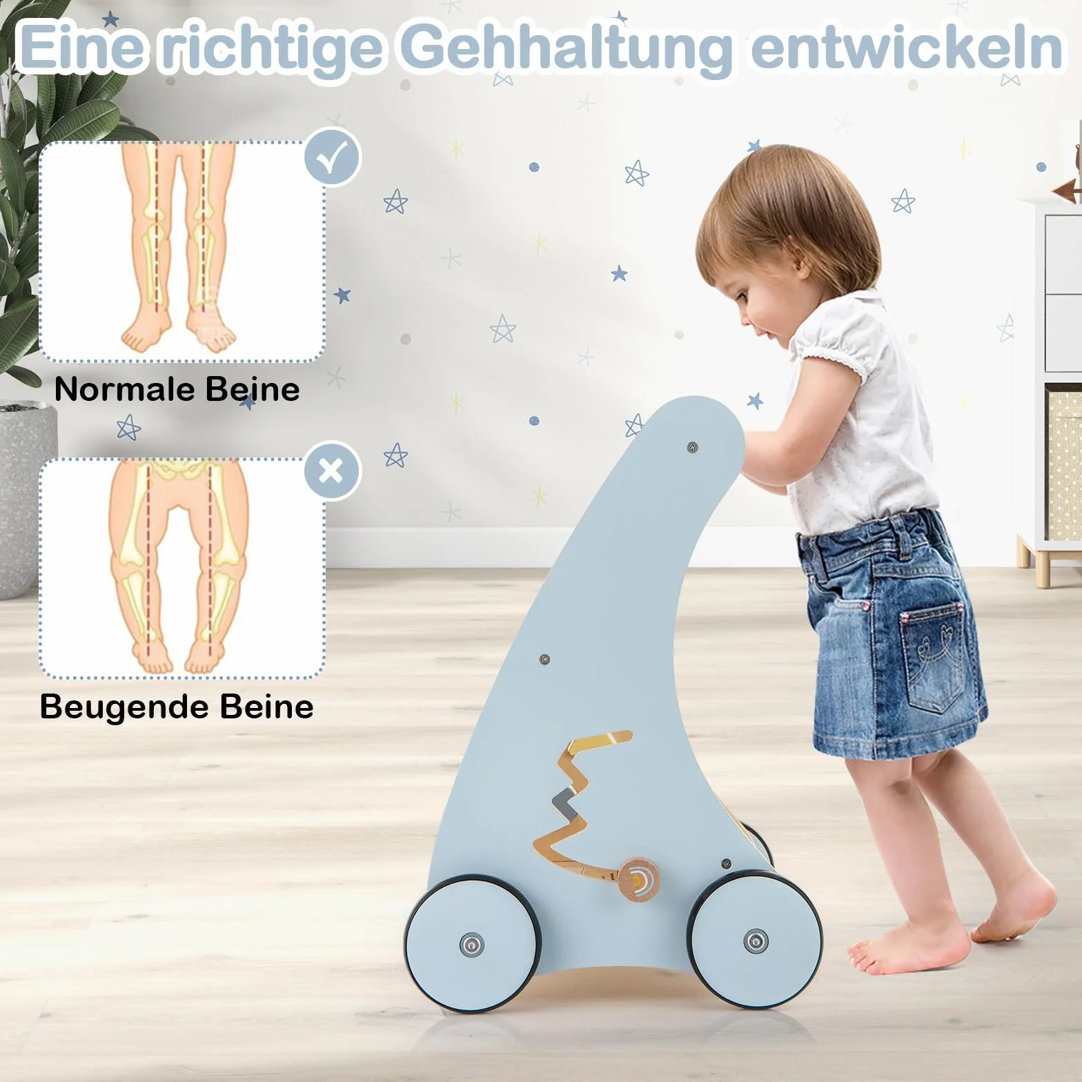 GOPLUS Wózek do nauki chodzenia 2 w 1, drewniany z interaktywnymi elementami, tylna półka, wózek do biegania Montessori Baby Walker dla dziewczynek i chłopców od 1 roku życia