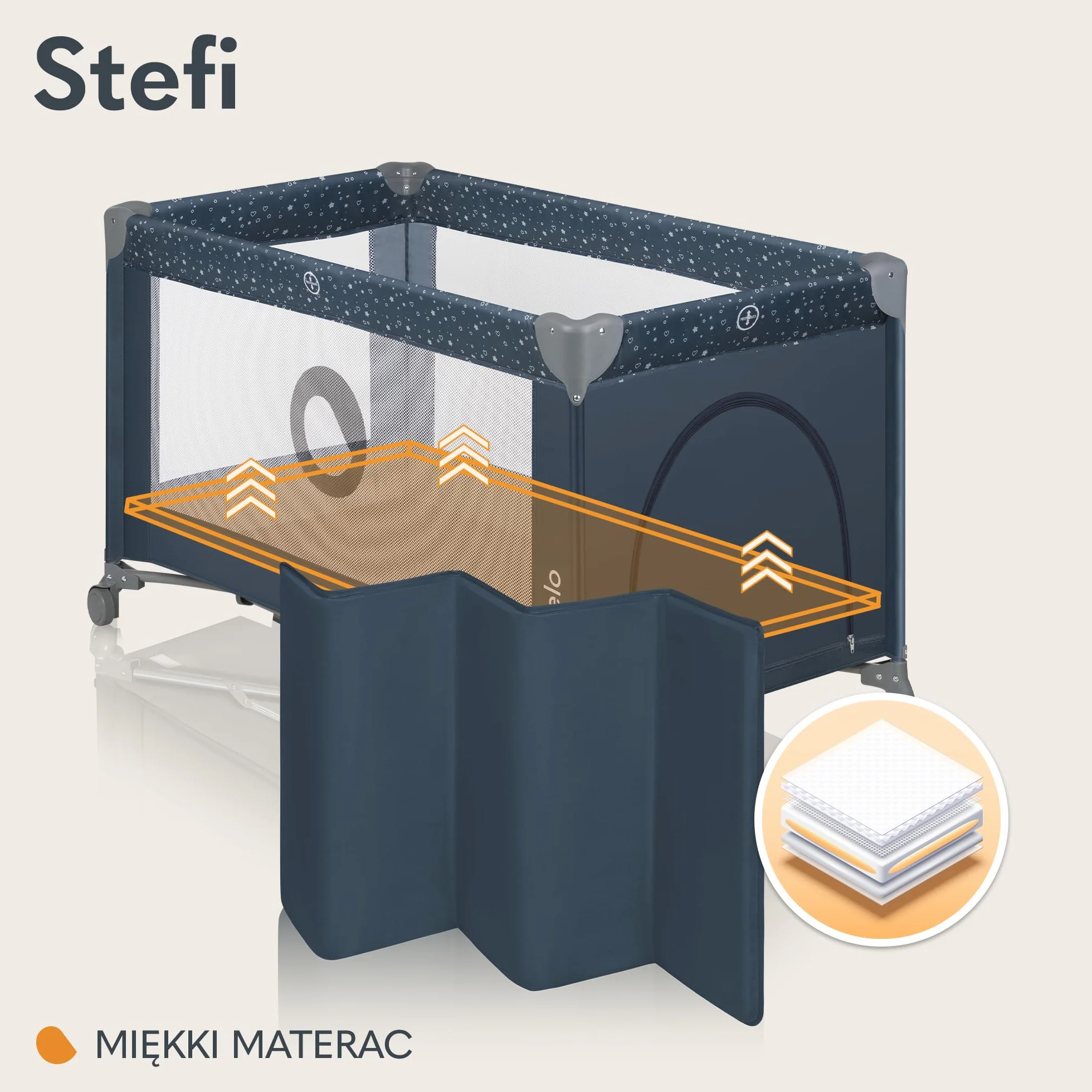 Lionelo Stefi 2 w 1 łóżeczko turystyczne, łóżko dziecięce z przewijakiem, przewiewne ścianki, system LockGuard, łóżeczko przenośne do 15 kg, składane, torba transportowa