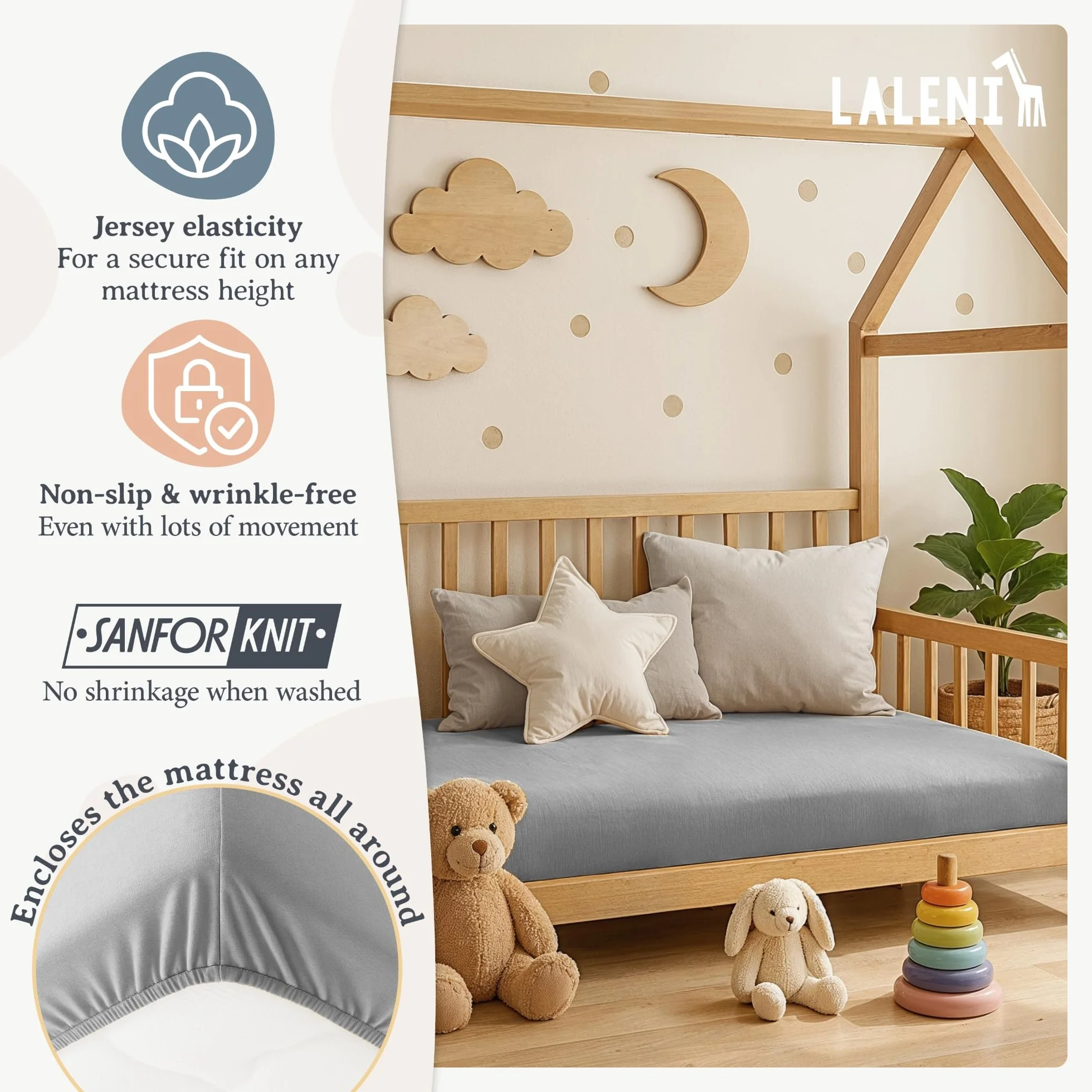 Laleni Jersey Prześcieradło z gumką 70x140 cm (zestaw 2 szt.) do łóżeczka dziecięcego - Certyfikowane przez OEKO-TEX - 100% bawełny - W kolorze szarym