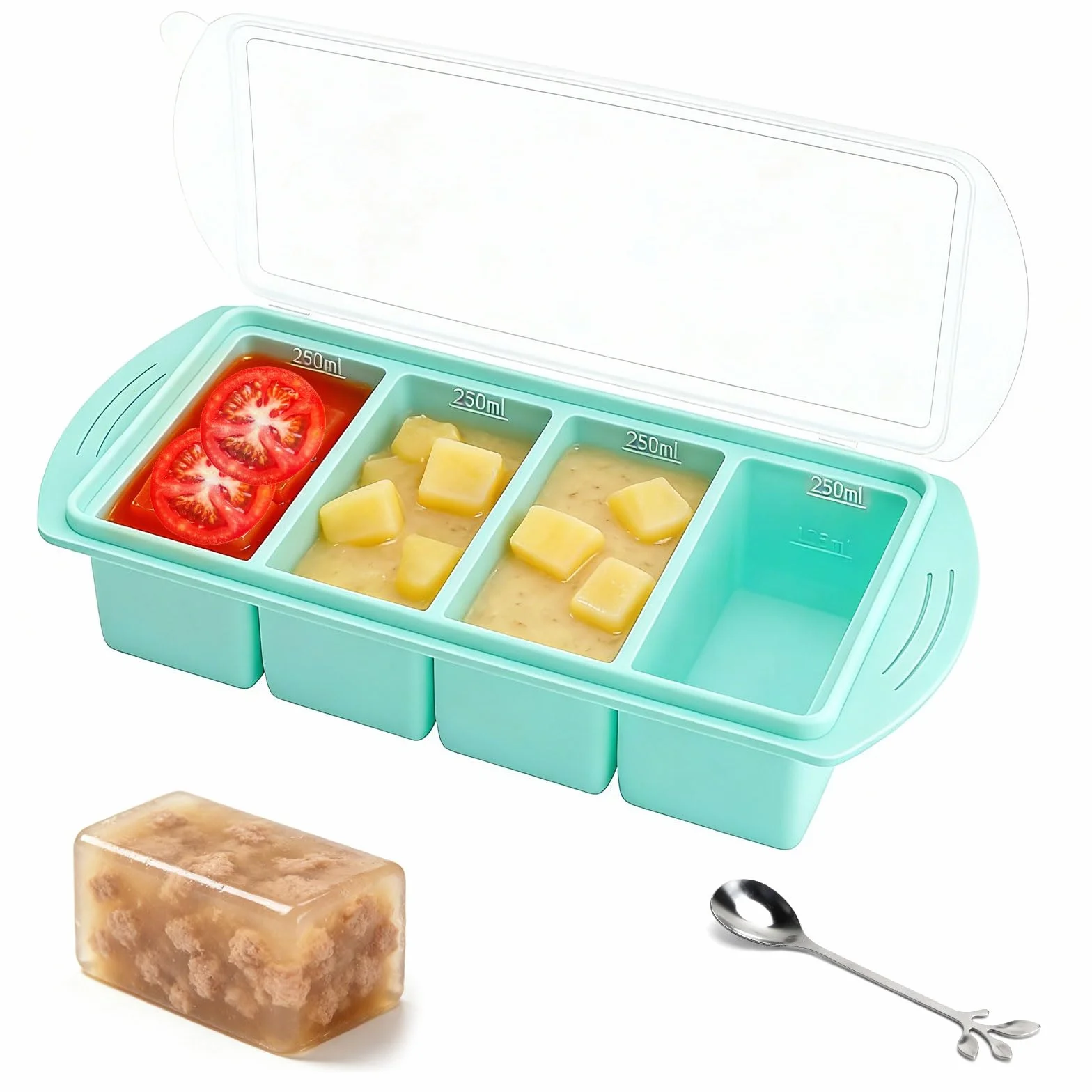 Souper Silikonowa forma do zamrażania z pokrywką, 1 filiżanka, forma do porcjowania zupy, owsianki dla niemowląt i bulionu, bez BPA, pojemnik do zamrażania, możliwość układania w stos