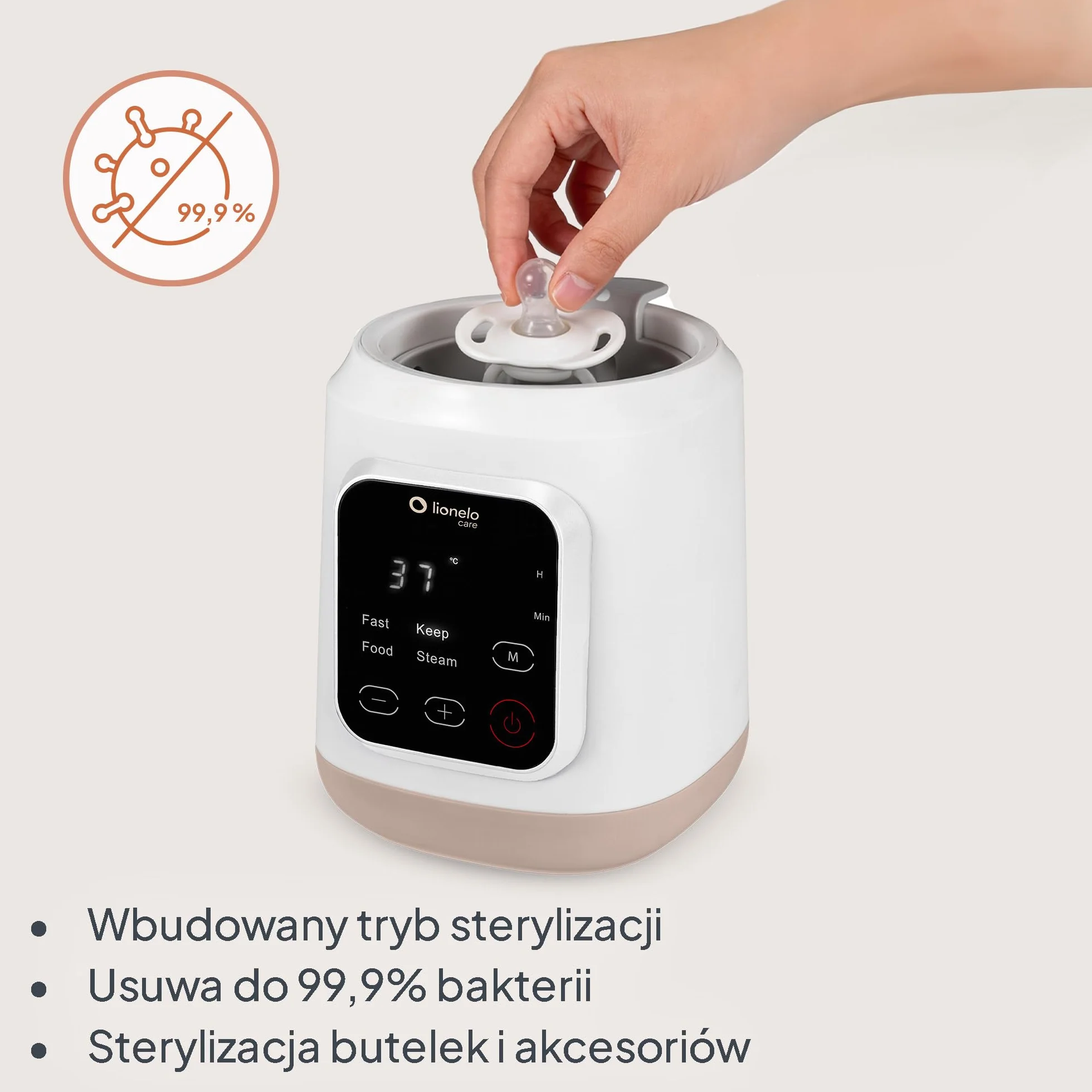 Lionelo Thermup 3.0 Elektryczny podgrzewacz do butelek dla niemowląt 6 w 1 ze sterylizatorem – podgrzewanie, rozmrażanie i sterylizacja posiłków dla niemowląt, 400 W, wyświetlacz dotykowy, 35-100 °C