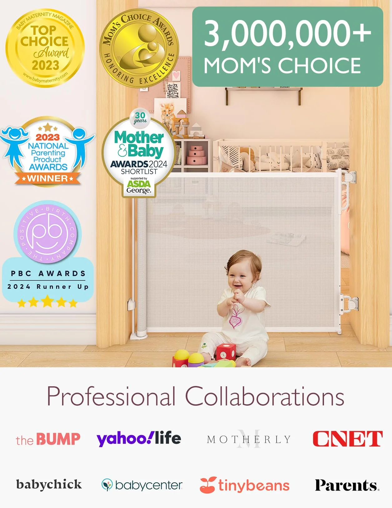 Momcozy Wysuwana brama, płot dla dzieci, biały