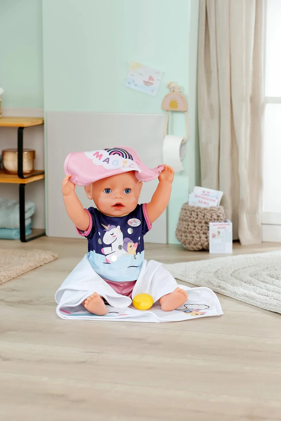 BABY born Zestaw ręczników z kapturem – z jednorożcem i tęczowym ręcznikiem – wysokiej jakości akcesoria dla lalek – odpowiedni dla wszystkich lalek 36 cm i 43 cm