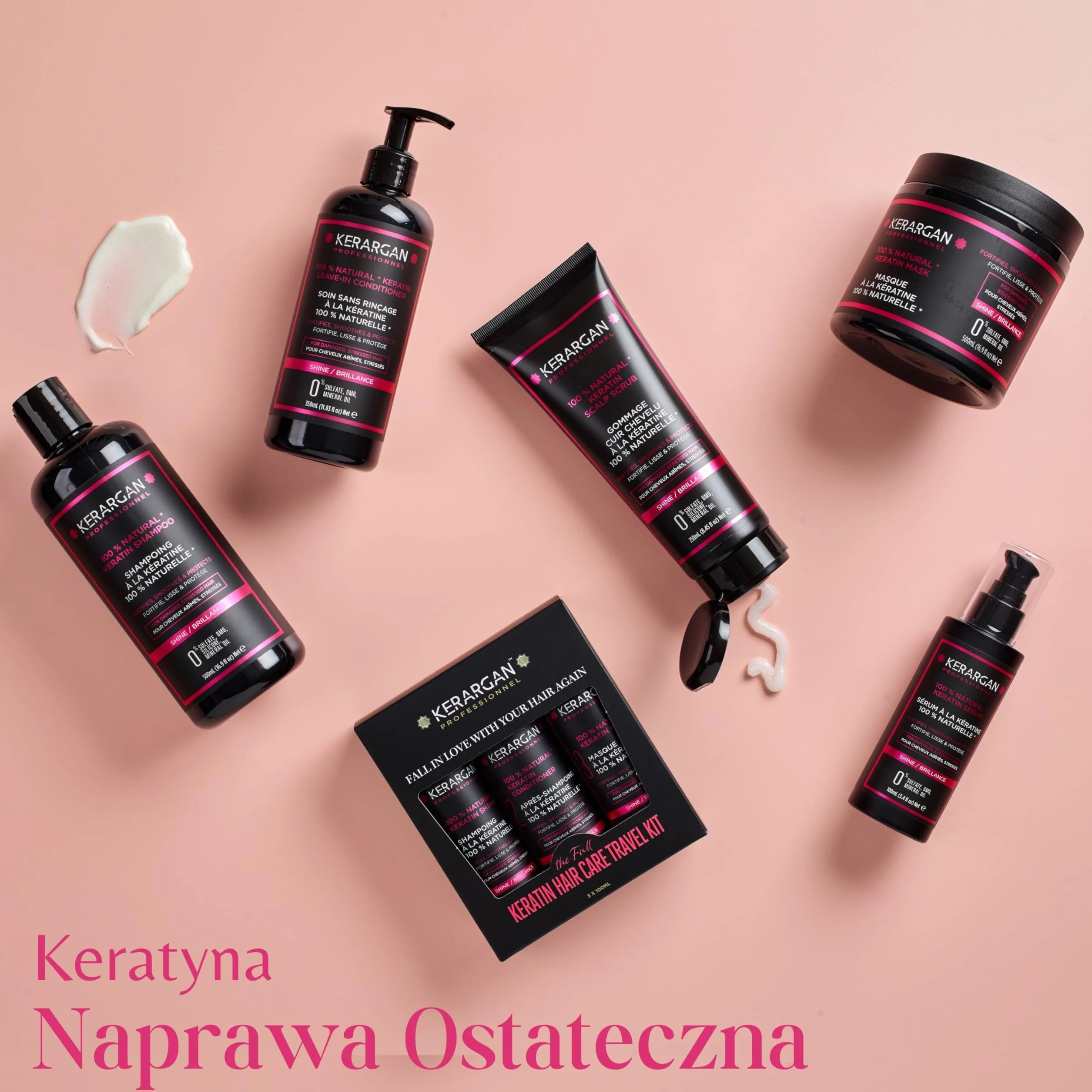 Kerargan - Szampon Ultra Naprawczy z Keratyną do Włosów Zniszczonych i Stresowanych - Wzmacniający, Wygładzający i Ochronny - Bez Sulfatów, GMO, Silikonu, Oleju Mineralnego - 500ml