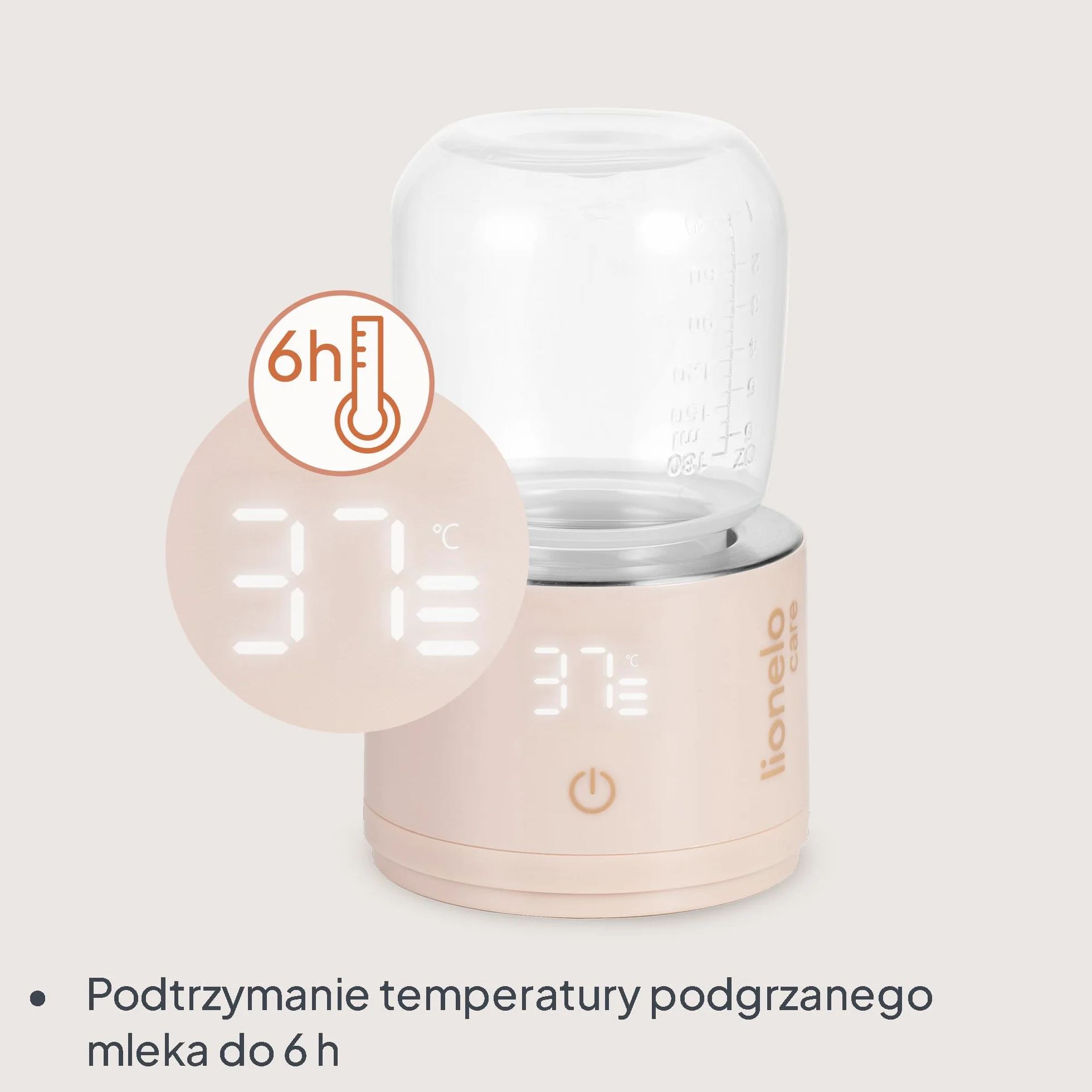 Lionelo Thermup Swift Podgrzewacz do Butelek Przenośny Bezprzewodowy, USB-C, Szybkie Podgrzewanie w 3 Min, 4 Temperatury 37-50 C, Podtrzymanie do 6 h, 5 Adapterów, Czujnik Braku Cieczy, z Akumulatorem