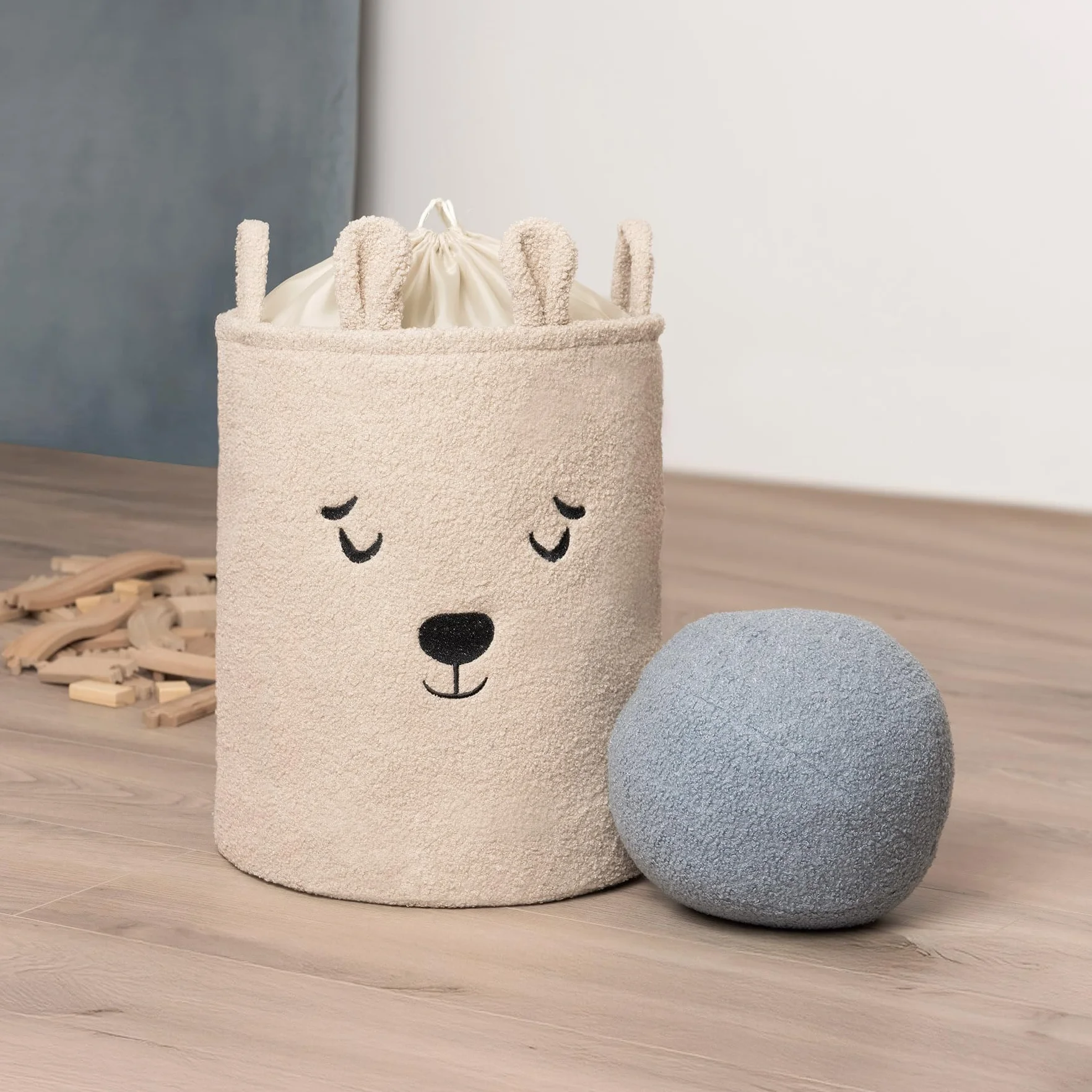SIPO Organizer Do Przechowywania Zabawek XL Pojemny Kosz na Zabawki Motyw Zwierzęcy Beżowy Miś Dla Dzieci Do Pokoju Dziecięcego Premium Boucle Pluszowy Zamykany Ściągaczem 43L